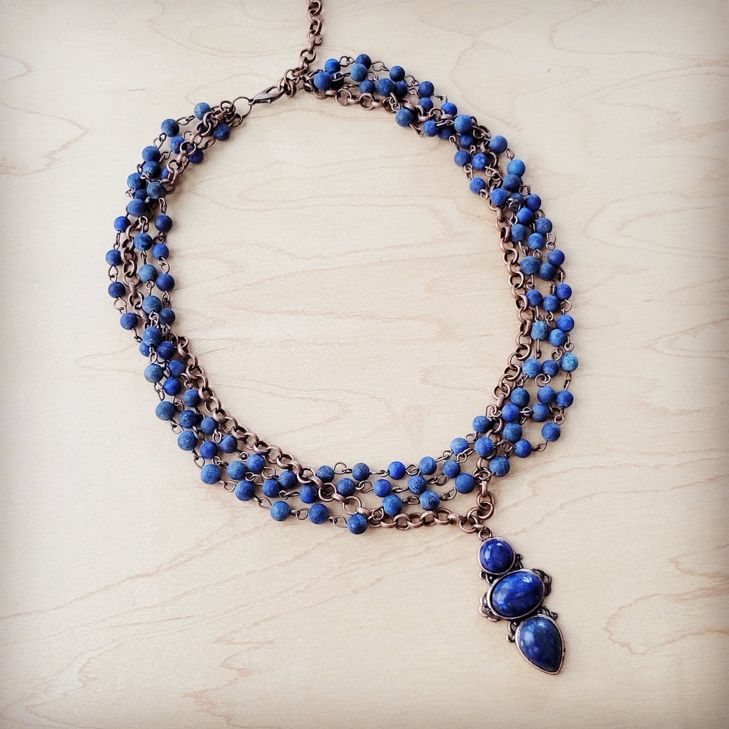 Blue Lapis Beaded Collar Necklace w/ Lapis Pendant 261s