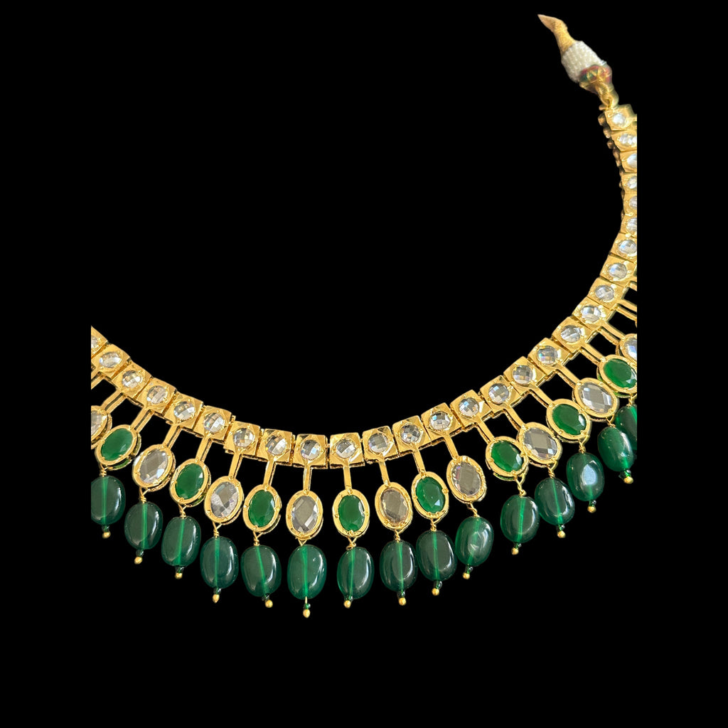 DNS90 gold plated necklace with green beads ( READY TO SHIP )