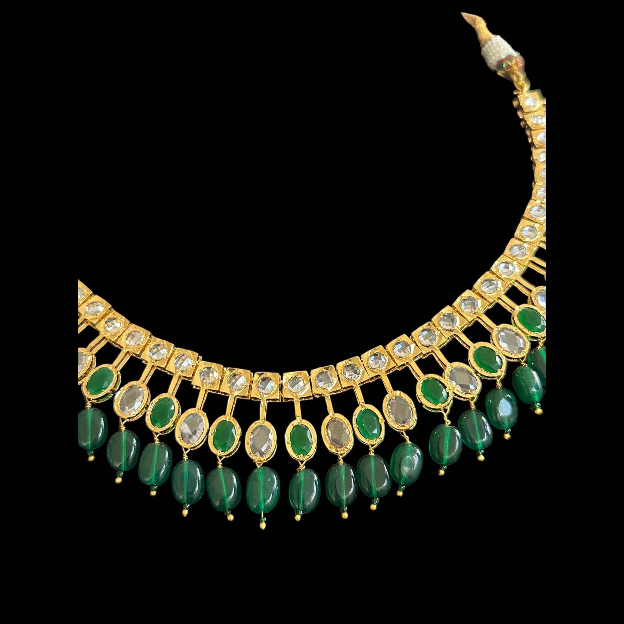 DNS90 gold plated necklace with green beads ( READY TO SHIP )