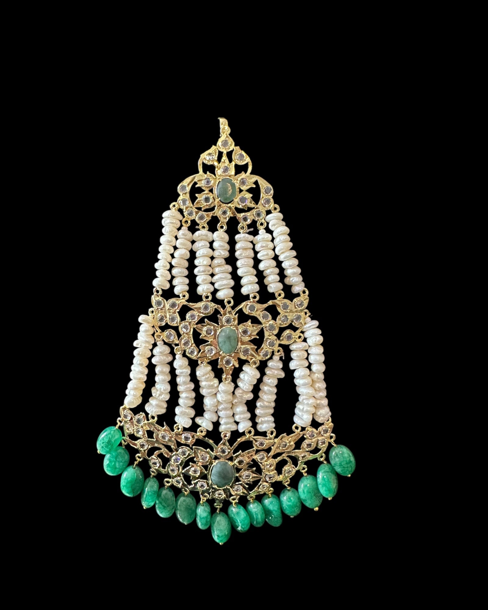BR482 Insia Hyderabadi bridal set in emeralds with fresh water pearls ( SHIPS IN 1 WEEK )
