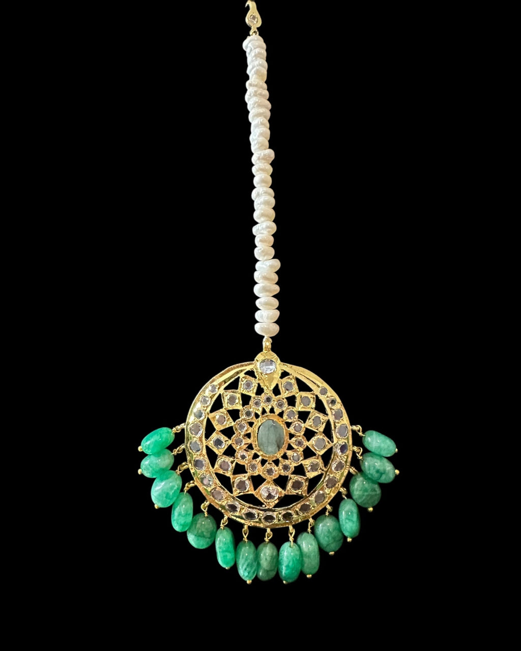 BR482 Insia Hyderabadi bridal set in emeralds with fresh water pearls ( SHIPS IN 1 WEEK )