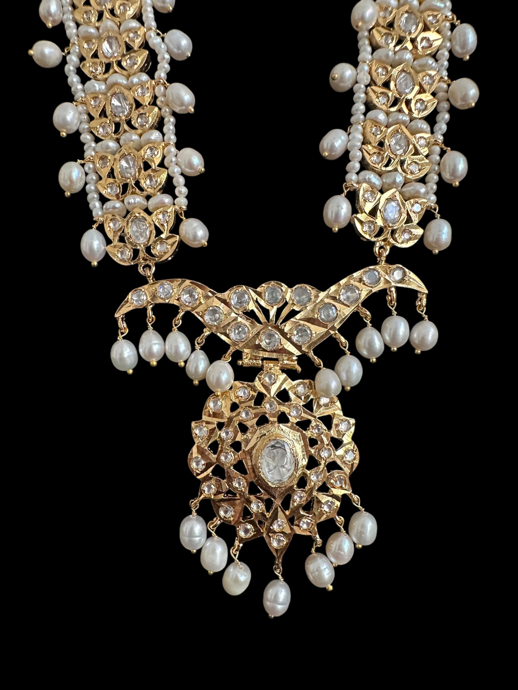 DLN119 Moissanite Polki Asif jaahi Rani haar with pearls ( READY TO SHIP )
