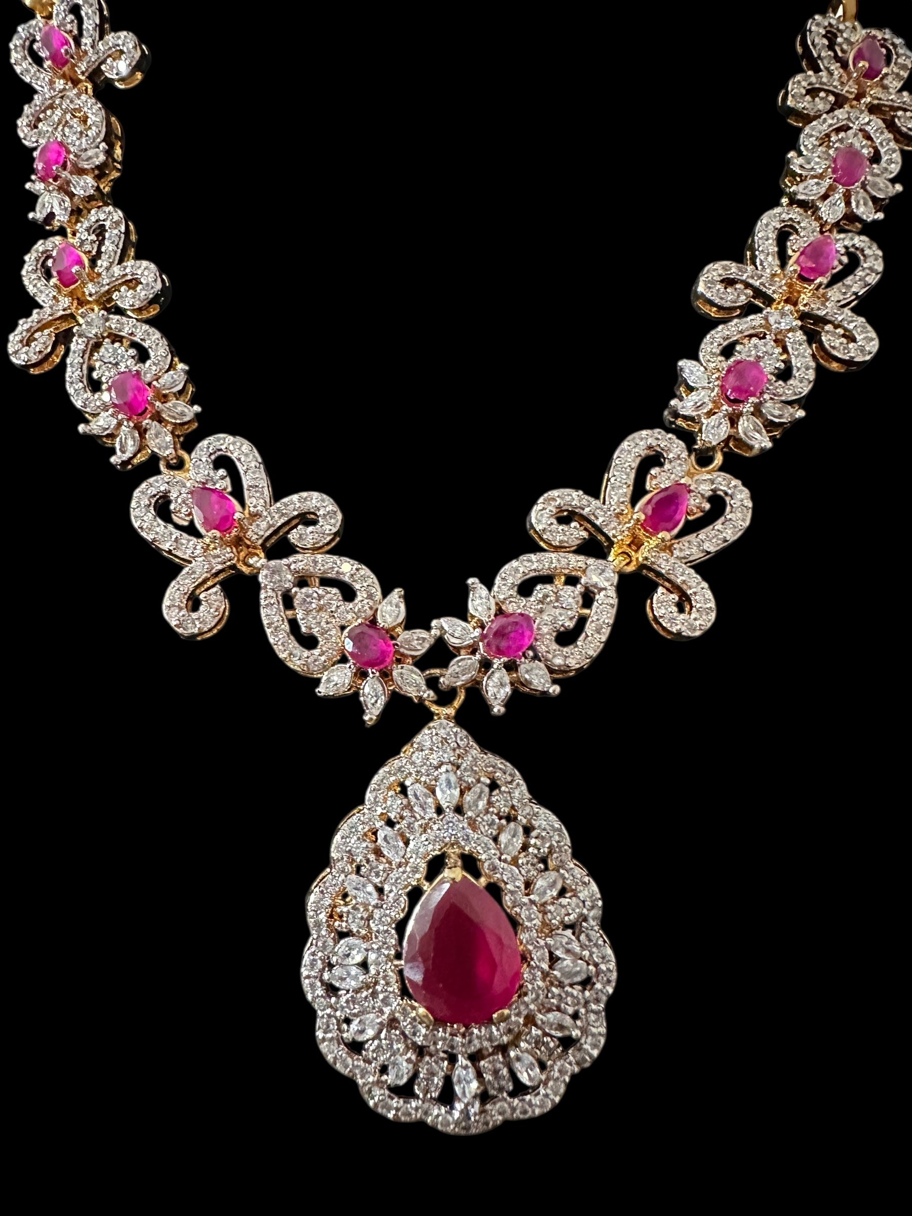 DNS203 high quality necklace set with zircon and ruby cz stone ( READY TO SHIP )
