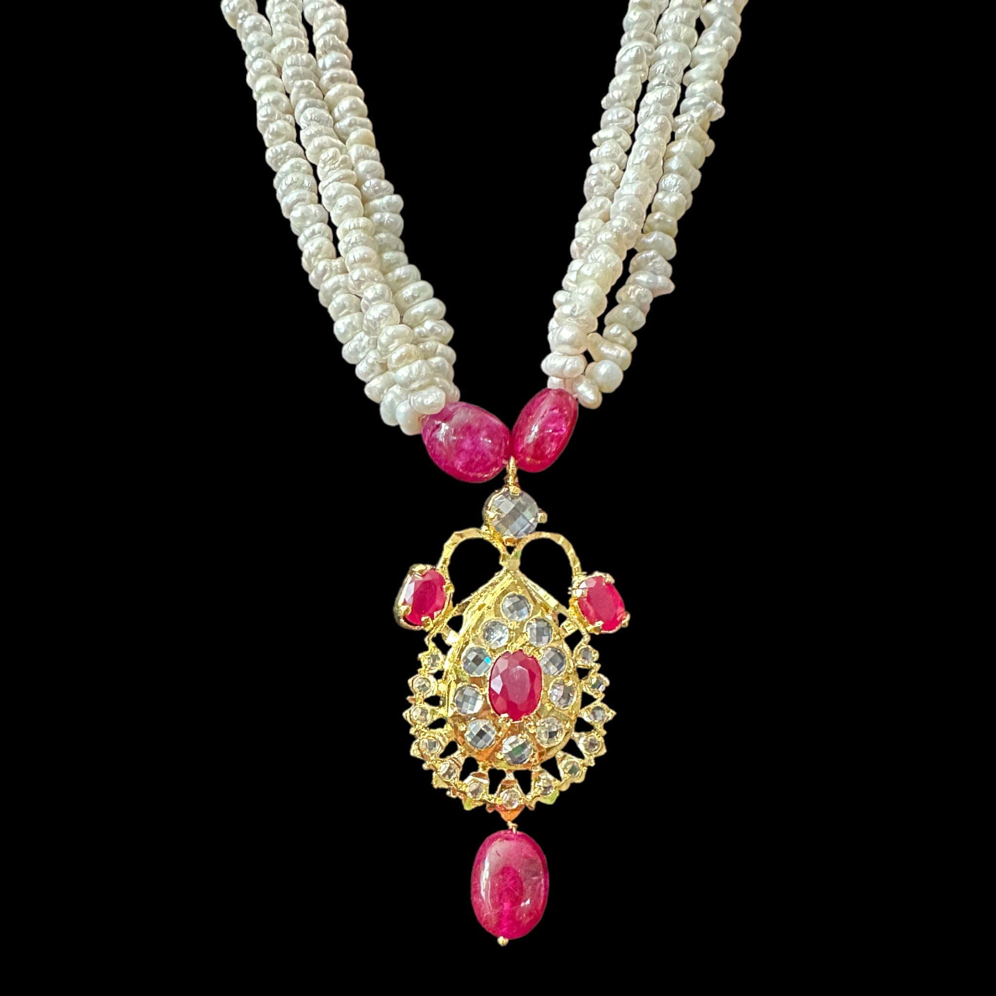 PS303 Jugni in fresh water  pearls and rubies  ( SHIPS IN 4 WEEKS )