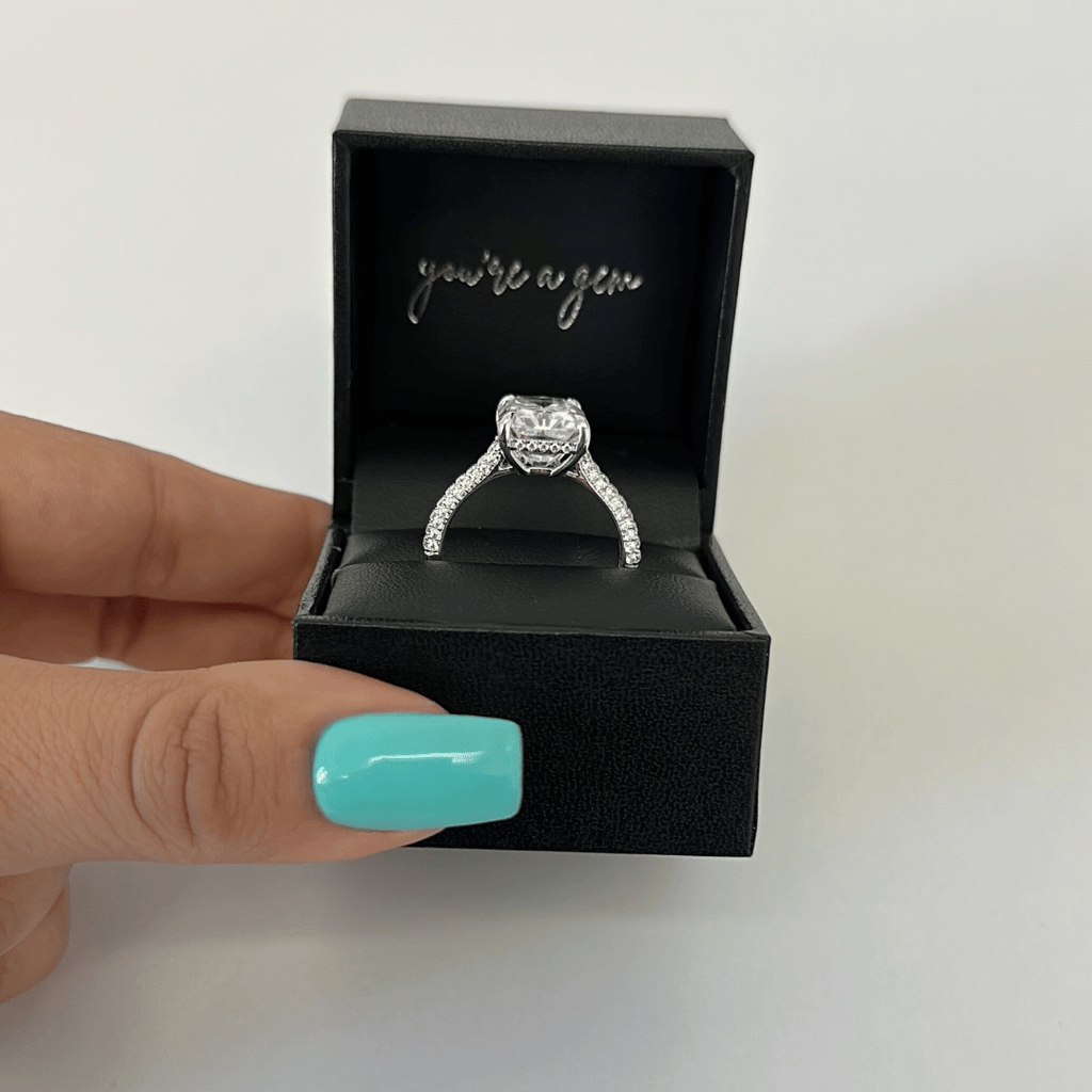 5.0ct Radiant Cut Moissanite Diamond Three Row Pavè Engagement Ring