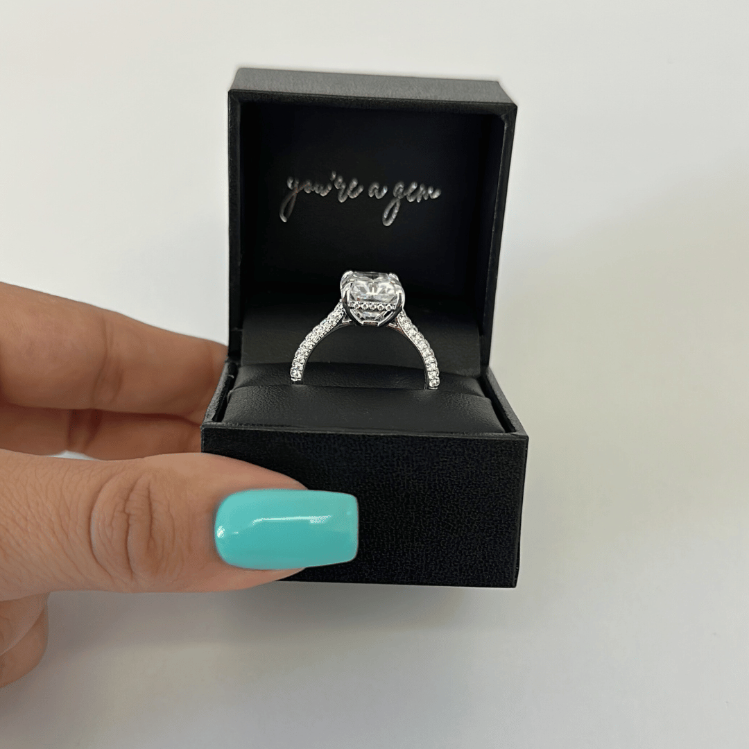 5.0ct Radiant Cut Moissanite Diamond Three Row Pavè Engagement Ring