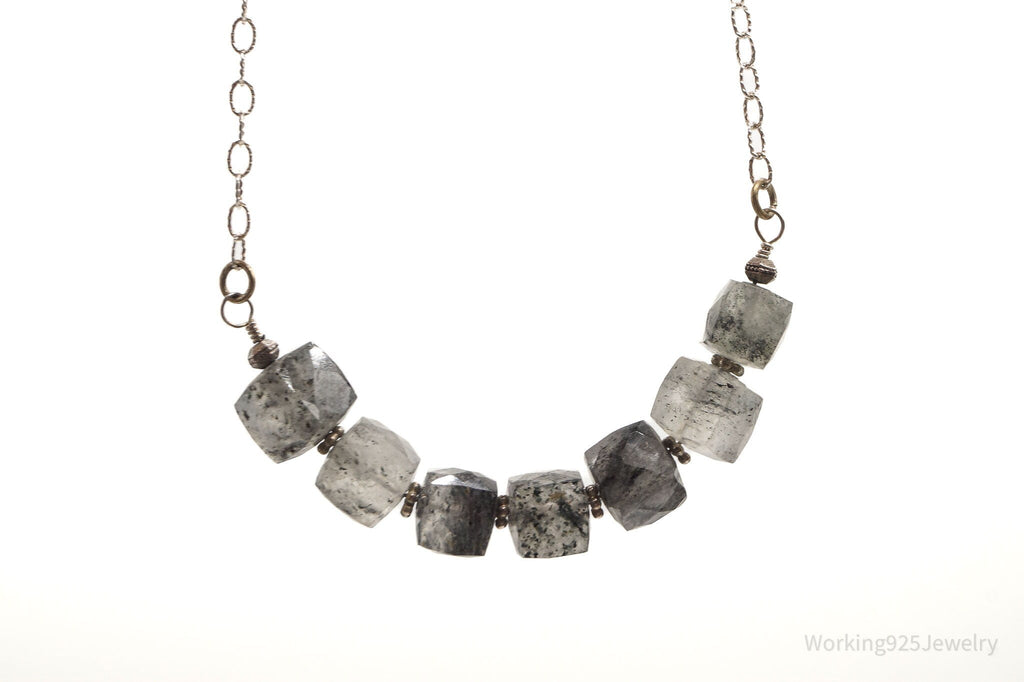 Vintage Spotted Quartz Bead Silver Chain Link Necklace