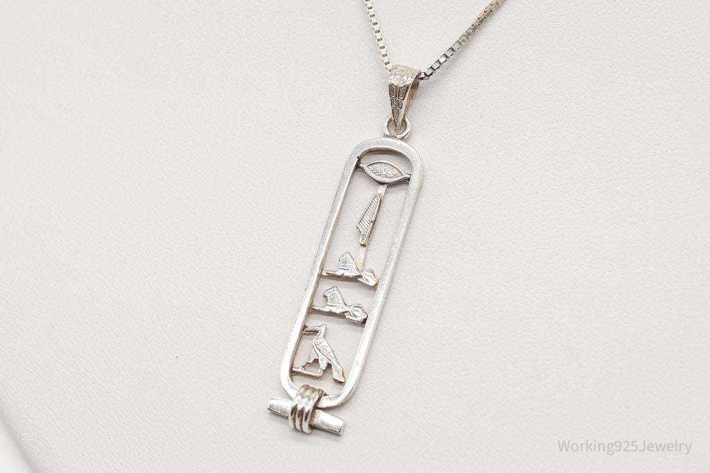 Vintage Large Egyptian Cartouche Sterling Silver Necklace