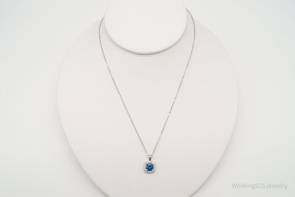 Designer Ryze Blue & White Cubic Zirconia Sterling Silver Necklace