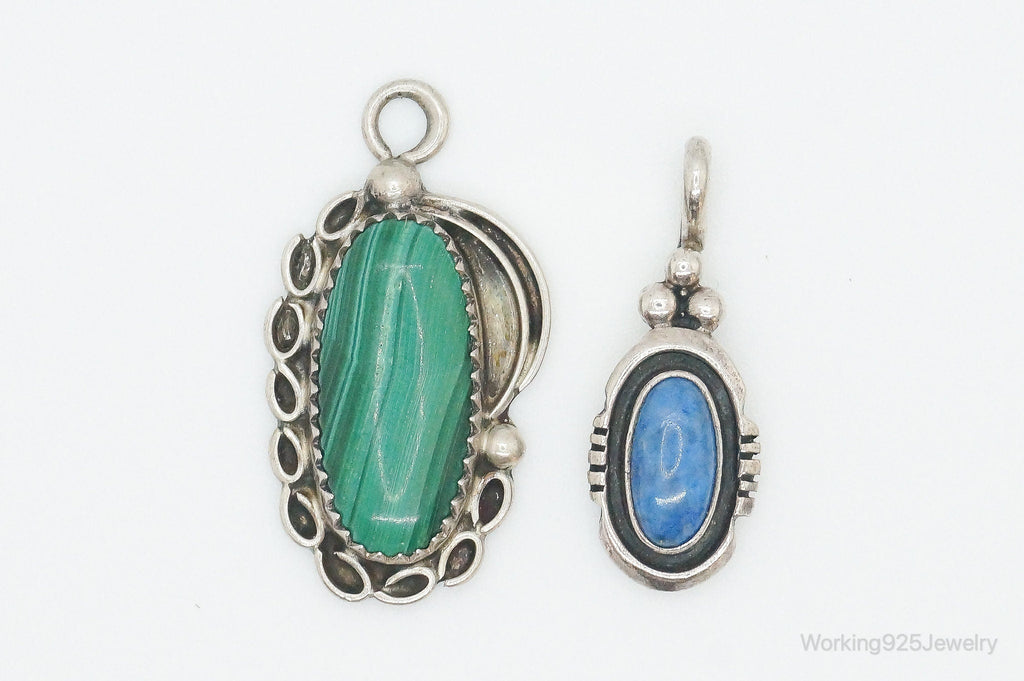 Vintage Native American Malachite Lapis Lazuli Sterling Silver Charm Pendants