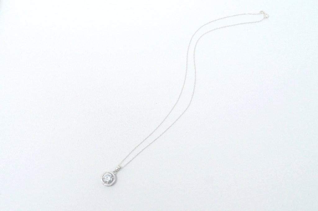 Vintage Art Deco Style Large Simulated Diamond Sterling Silver Necklace 18"