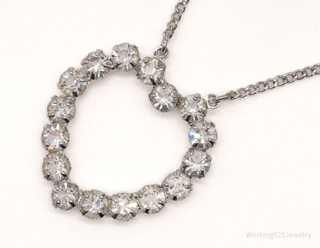 Antique Crystal Heart Sterling Silver Necklace 16"