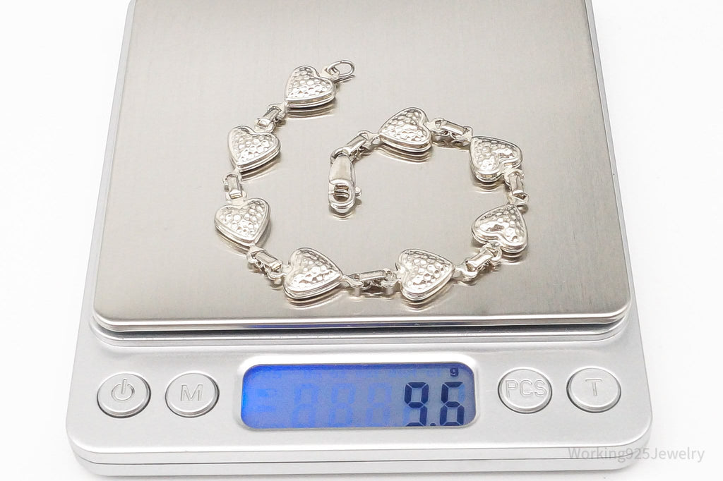 Vintage Italian Puffy Hearts Sterling Silver Link Bracelet