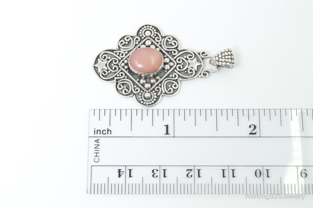 Vintage Pink Gemstone Bali Style Sterling Silver Dangle Pendant