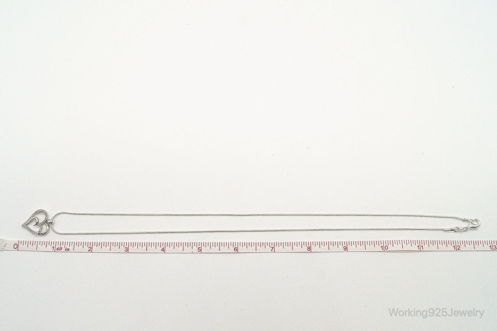 Vintage Pink Topaz Two Diamond Heart Mom Sterling Silver Necklace