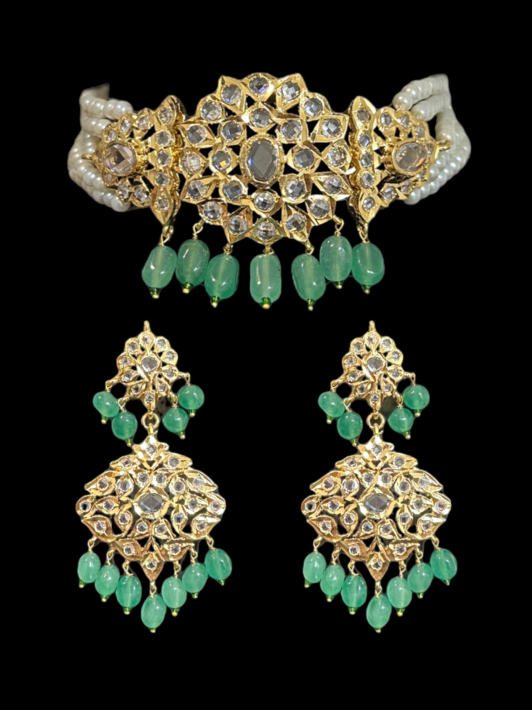 C300 Lekha choker set ( green beads ) ( SHIPS IN 4 WEEKS  )