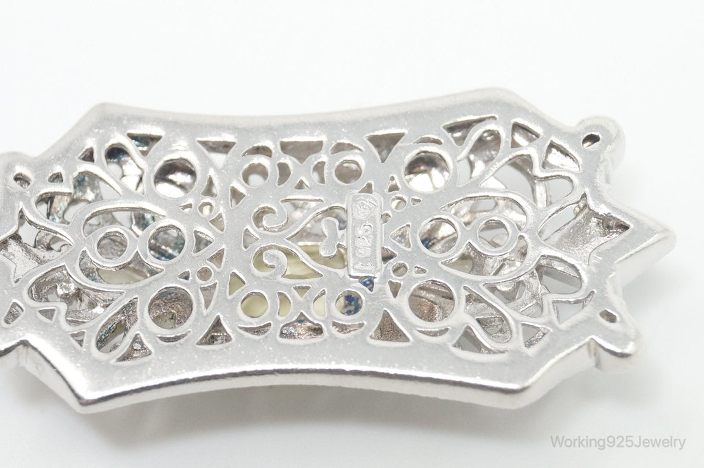 Vintage Art Deco Cubic Zirconia Peridot Sterling Silver Necklace Pendant