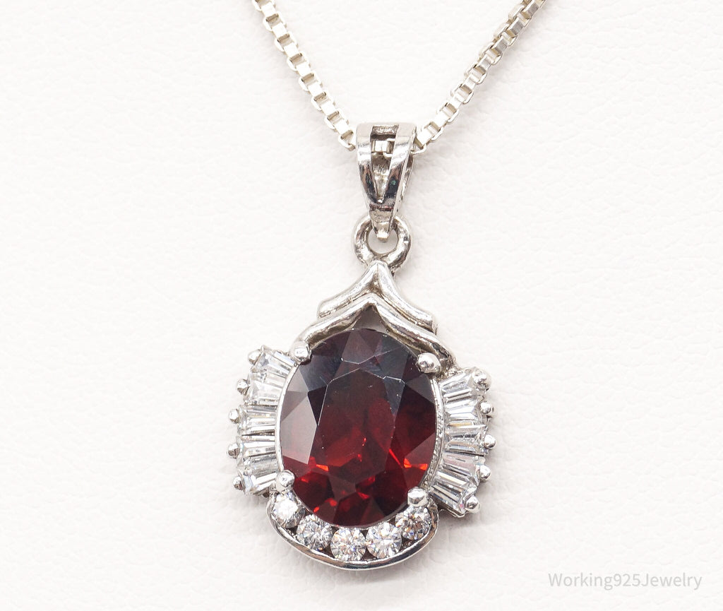 Vintage Garnet Cubic Zirconia Sterling Silver Necklace