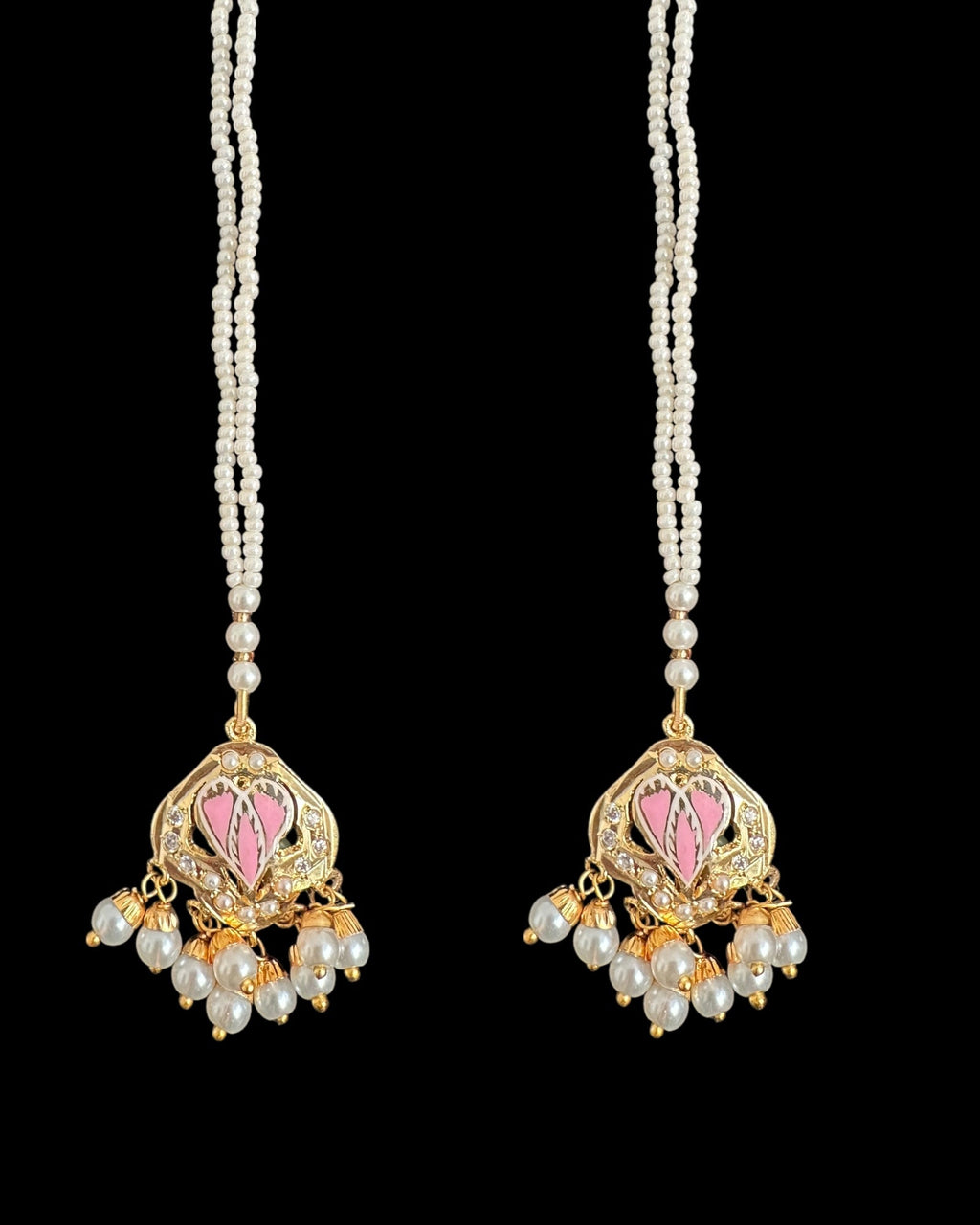 DNS192 punjabi Jadau necklace  set - pink &pearl    (READY TO SHIP)