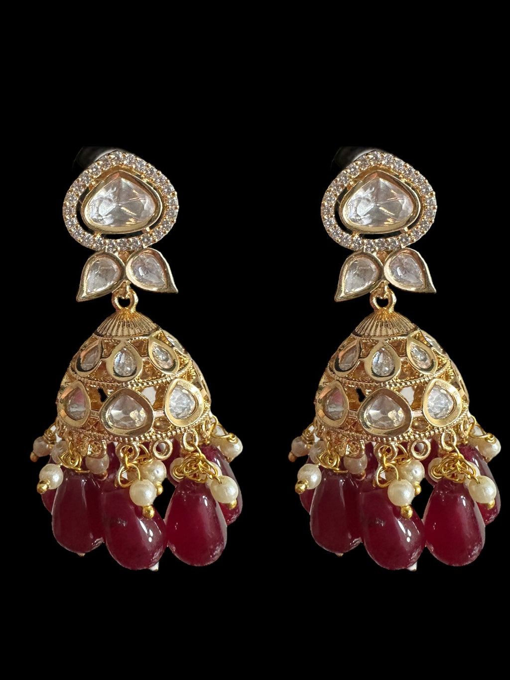 DER711  high quality polki earrings   - Ruby ( READY TO SHIP)