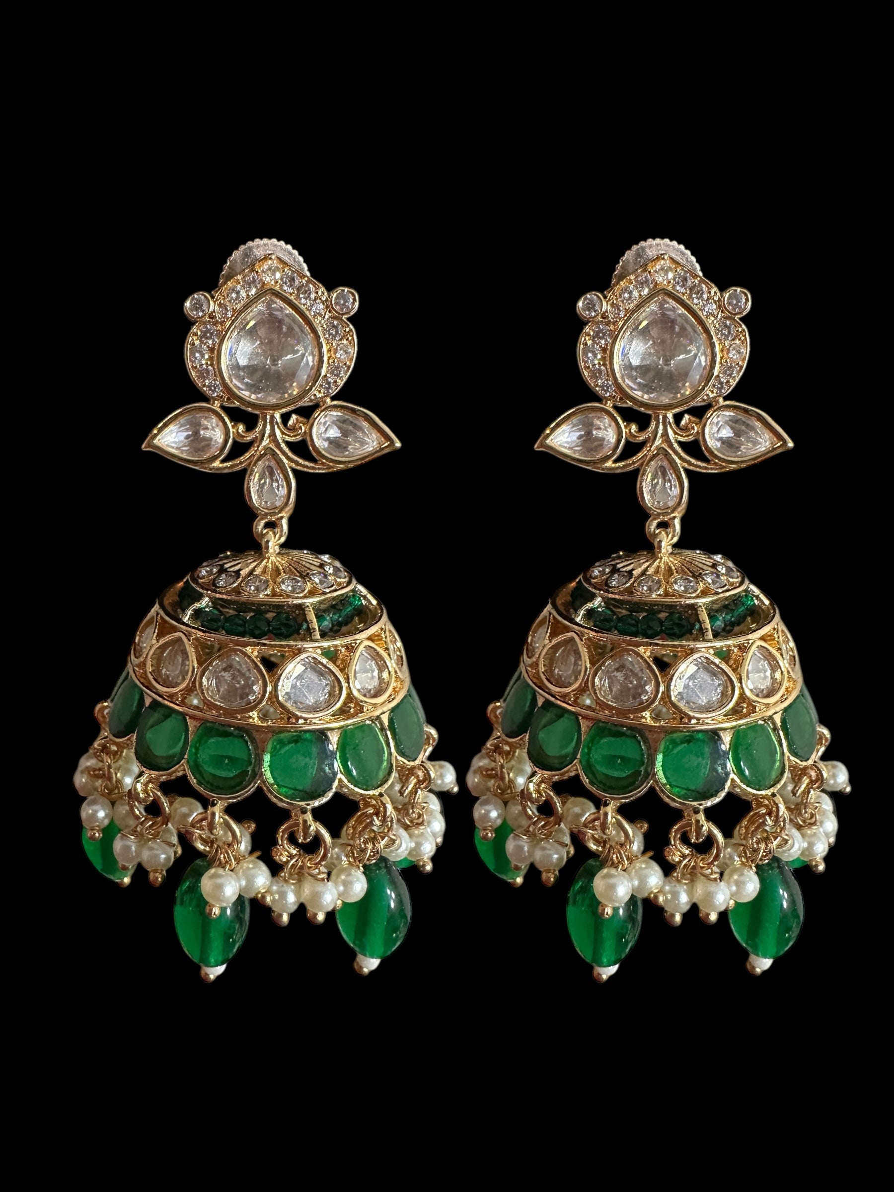 Savera Polki jhumka and tika set in green ( READY TO SHIP )