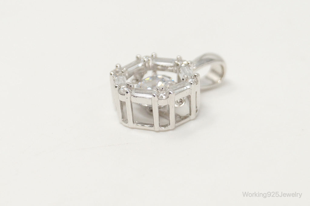Vintage Art Deco Cubic Zirconia Sterling Silver Necklace Pendant