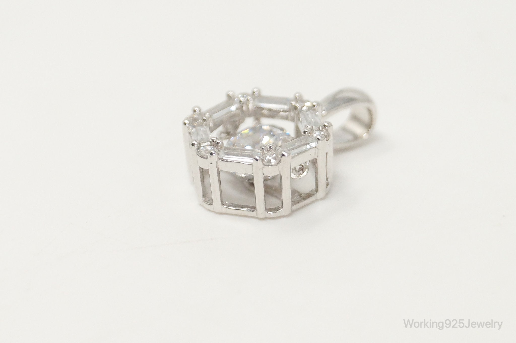 Vintage Art Deco Cubic Zirconia Sterling Silver Necklace Pendant