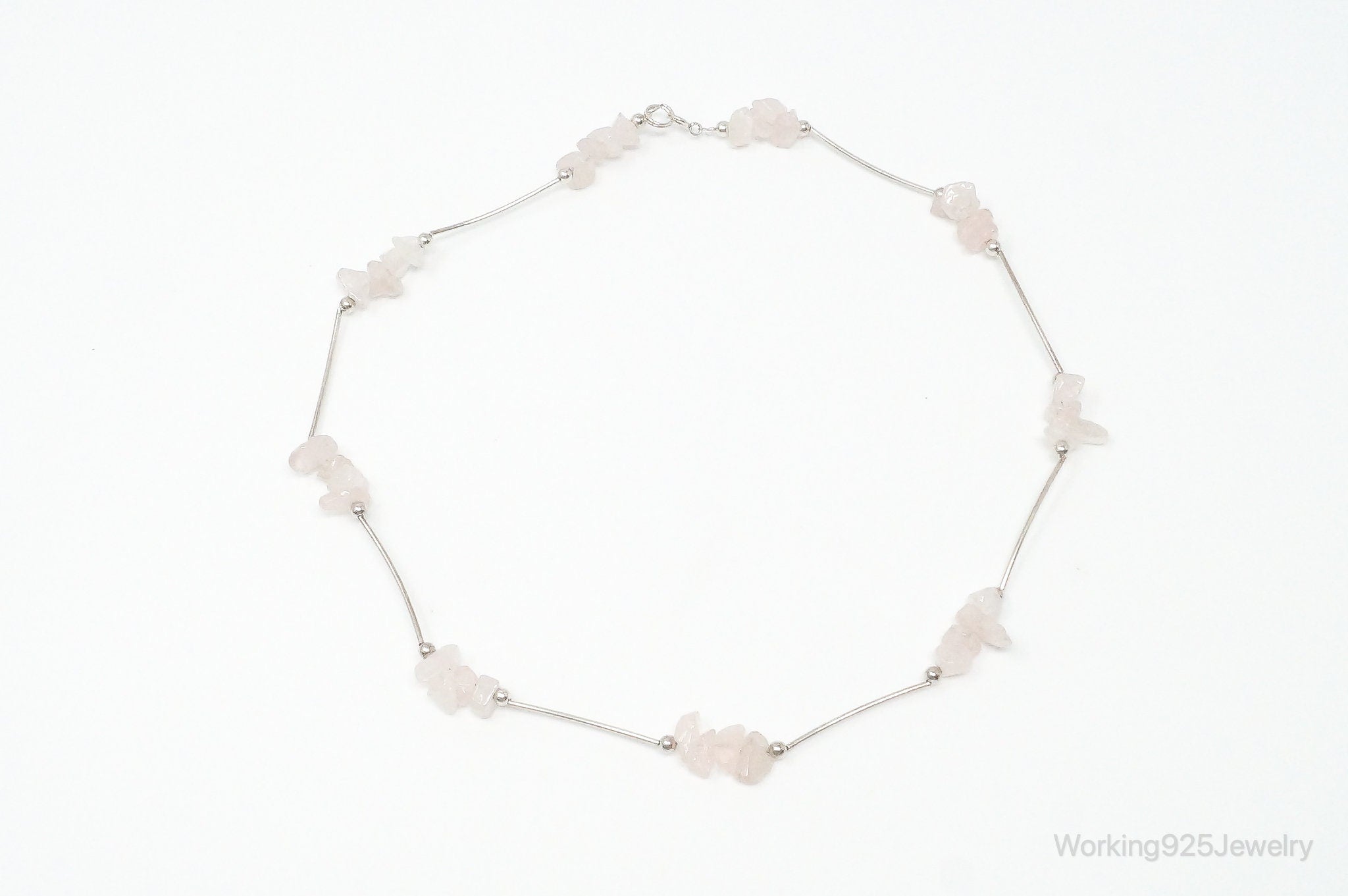 Vintage Rose Quartz Bead Sterling Silver Necklace