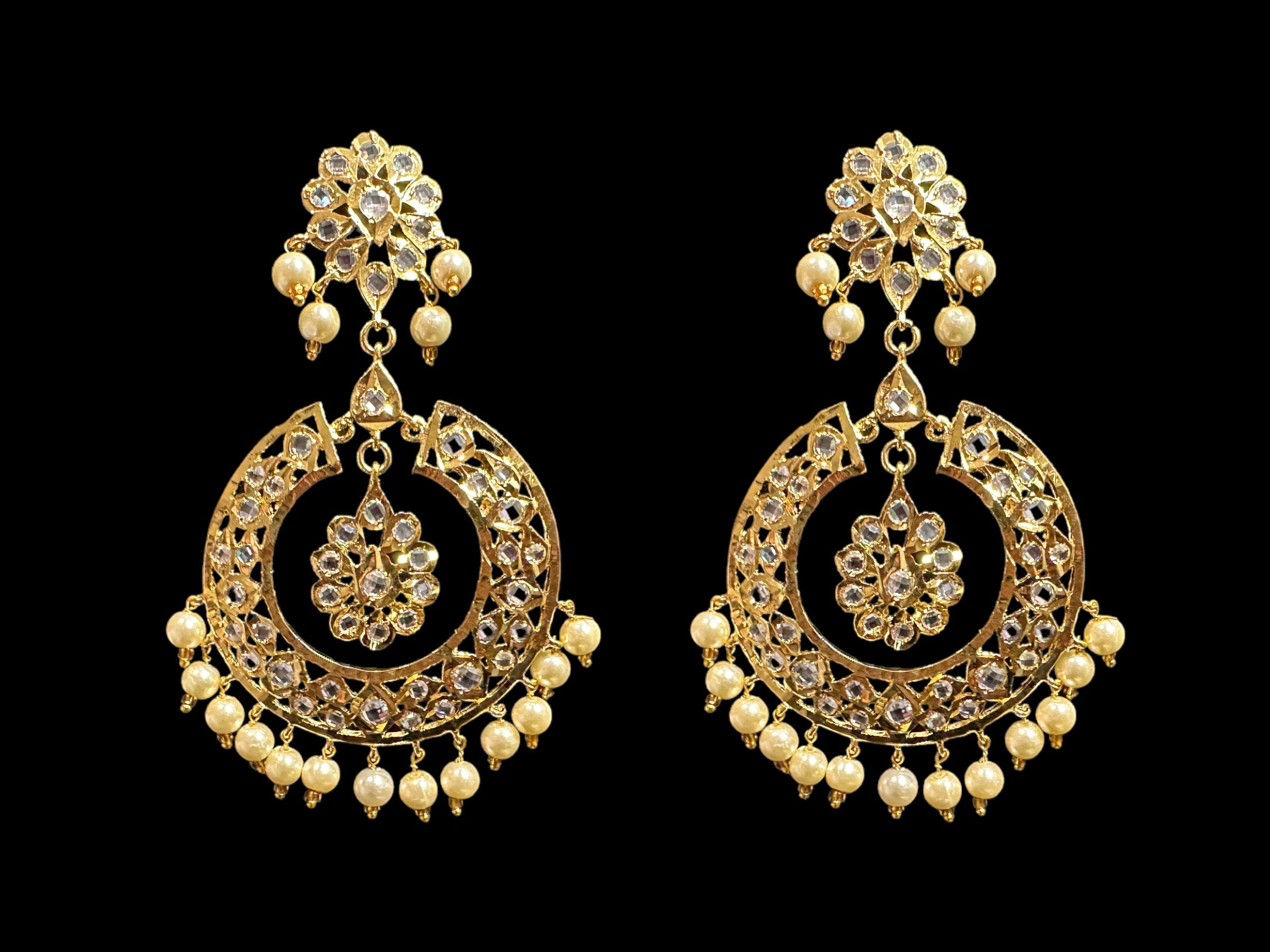 DER608 Reeba chandbali in golden pearls (SHIPS IN 4 WEEKS )