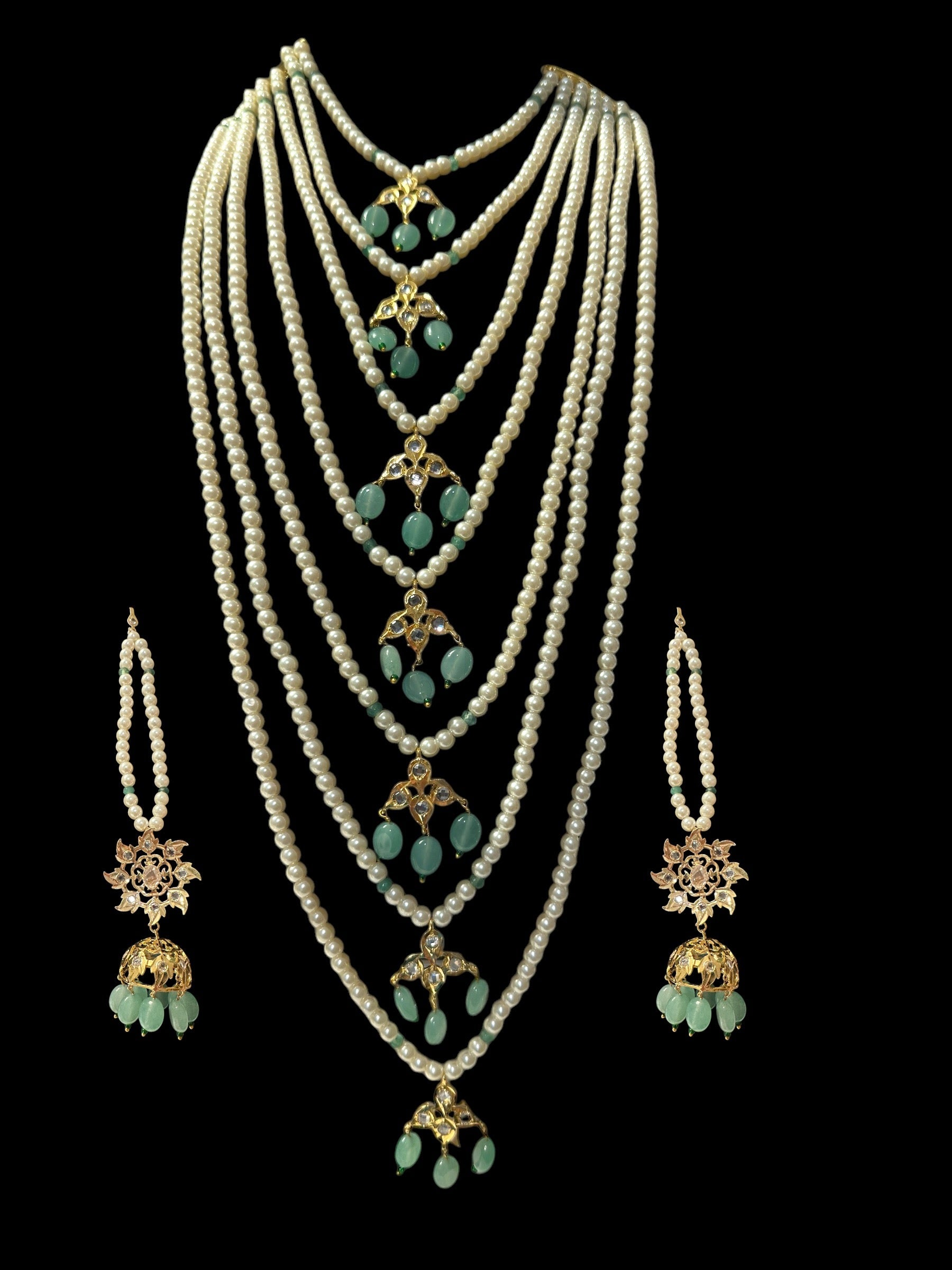 SAT99 Insia satlada with jhumka in light green beads ( READY TO SHIP  )