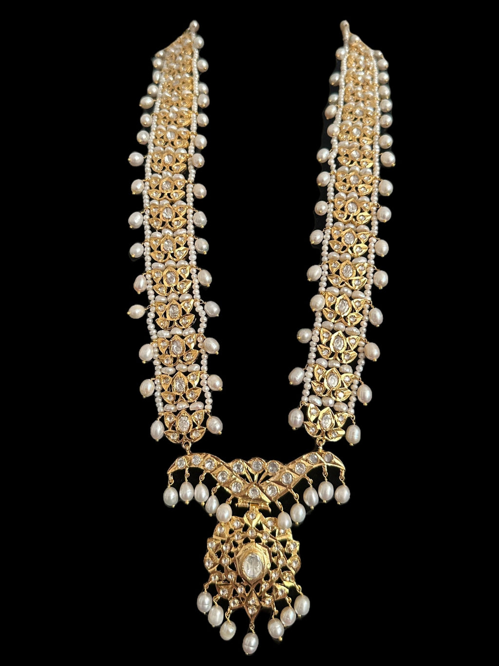 DLN119 Moissanite Polki Asif jaahi Rani haar with pearls ( READY TO SHIP )