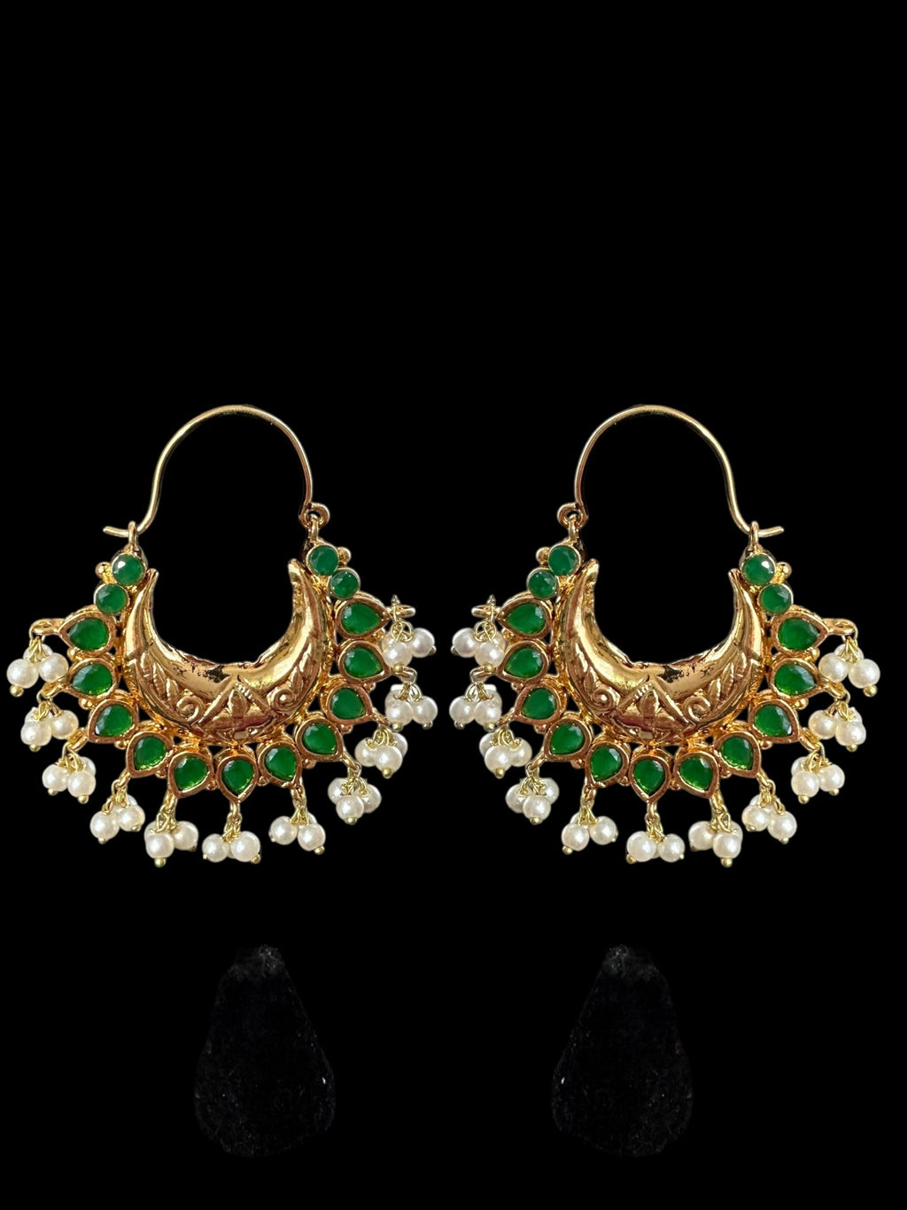 DER741 Chandbali earrings - hoop style - Emerald   ( medium sized ) ( READY TO SHIP )