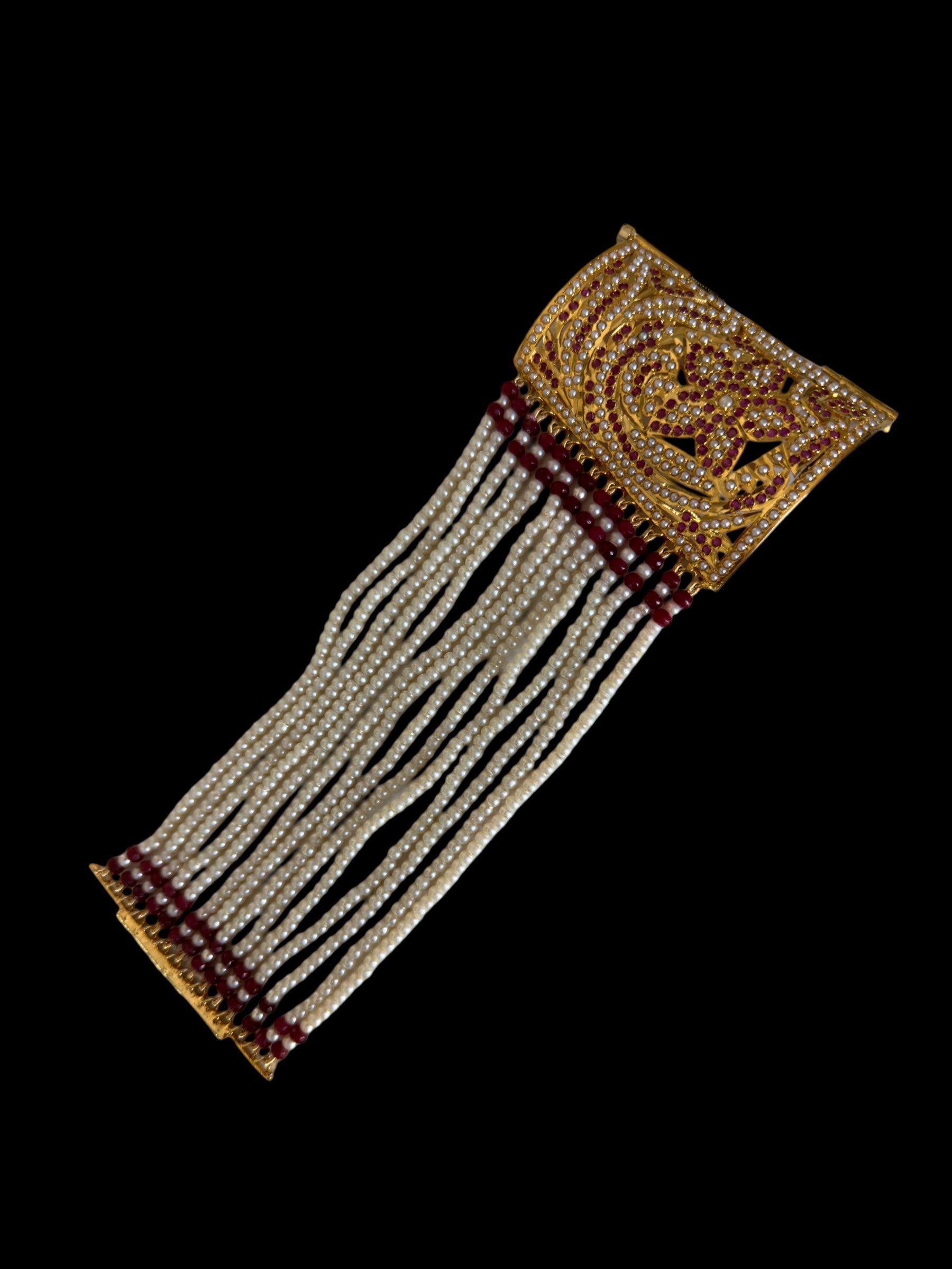 B198 Jadau bahi / bracelet - Ruby pearl ( READY TO SHIP  )