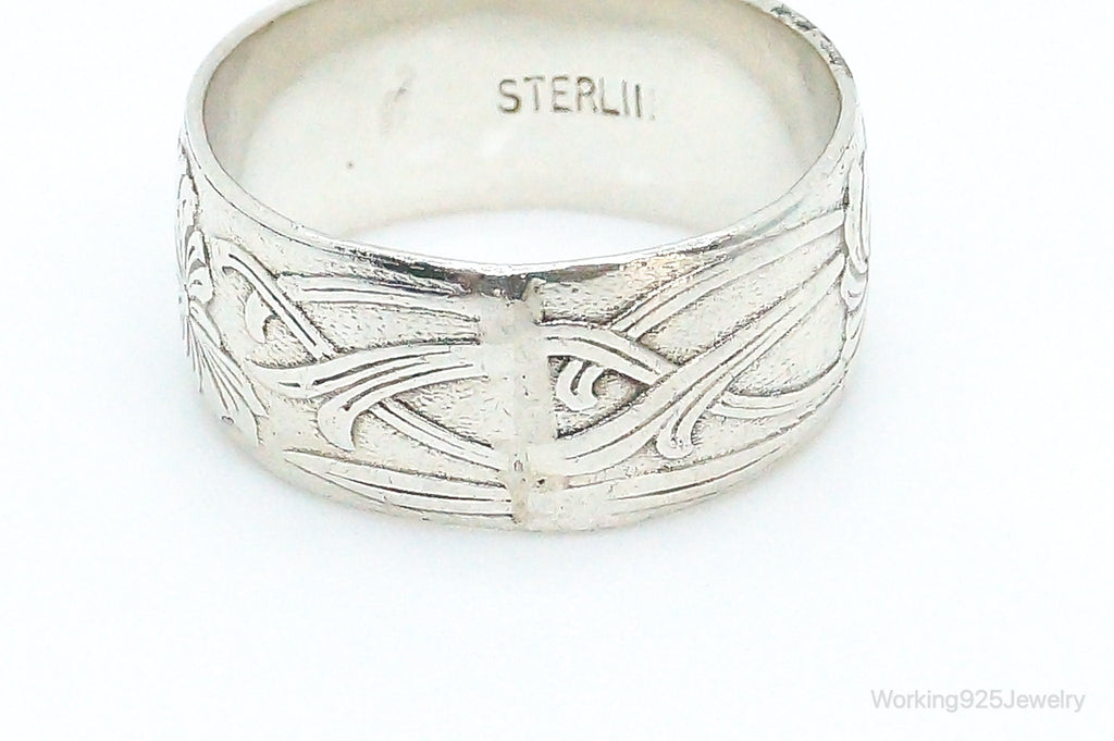 Antique Floral Design Sterling Silver Band Ring - Size 4.5