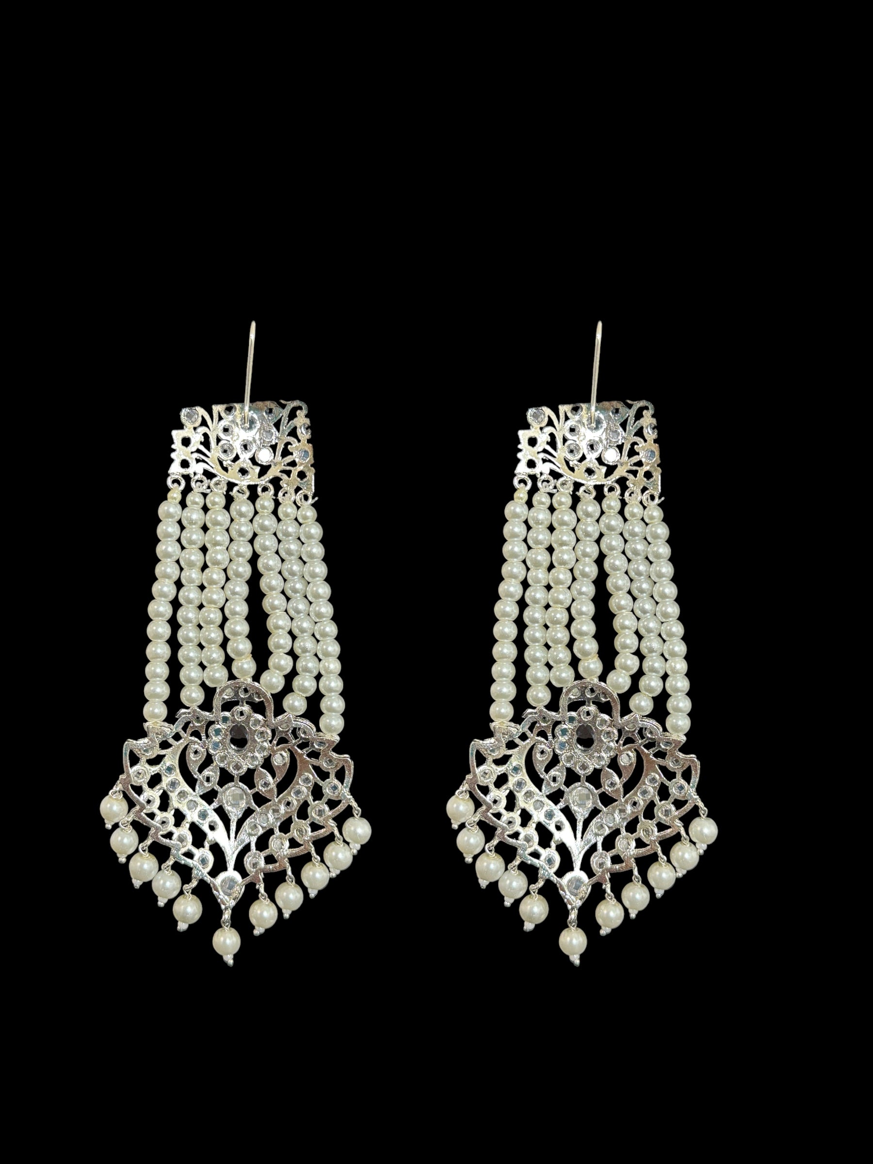 DER537 Ekta Hyderabadi jhoomar earrings - silver plated   ( READY TO SHIP )