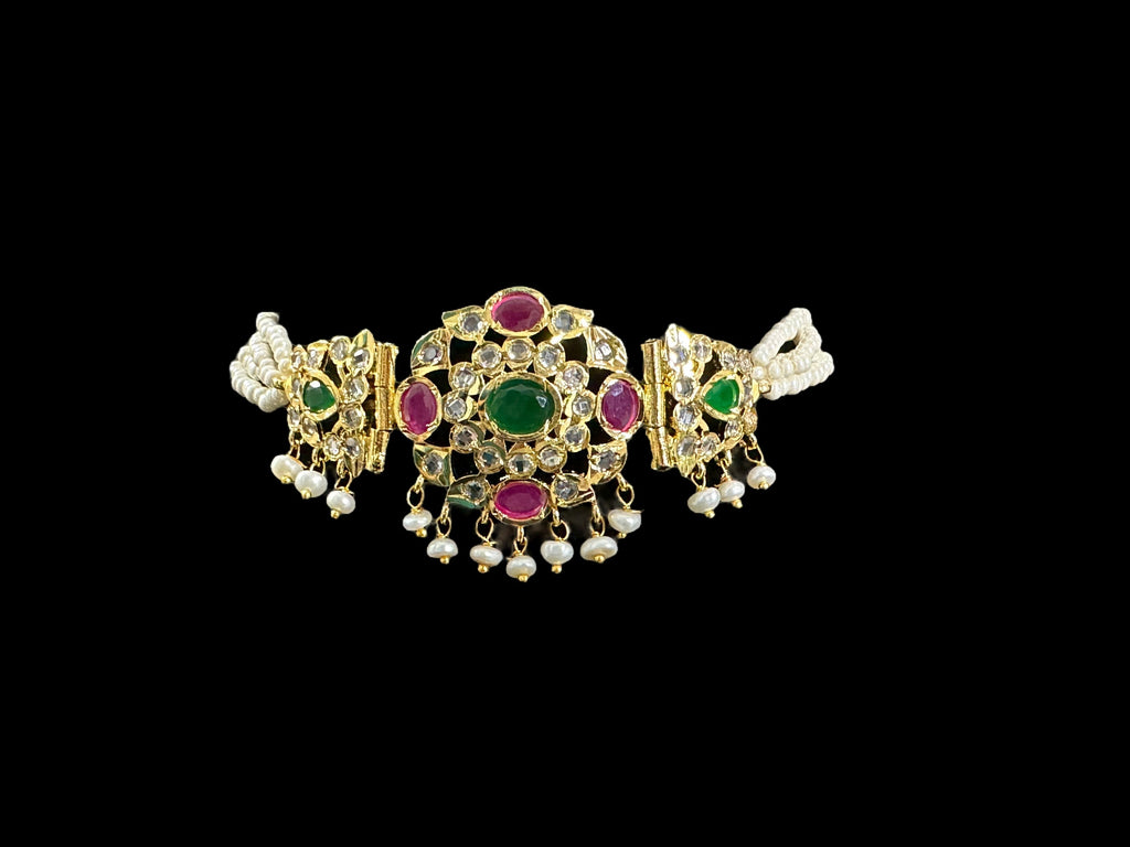 C329 MUSHK hyderabadi choker with earrings -Ruby emerald  ( SHIPS IN 3 WEEKS  )