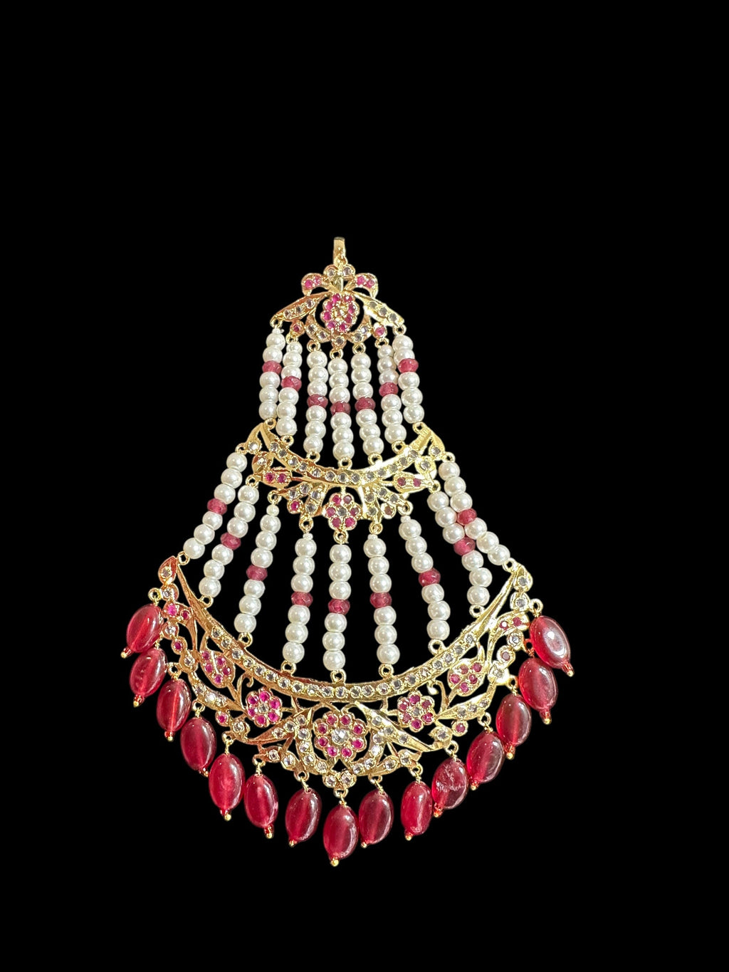 BR474 Waniya hyderabadi bridal set in red / ruby ( READY TO SHIP )