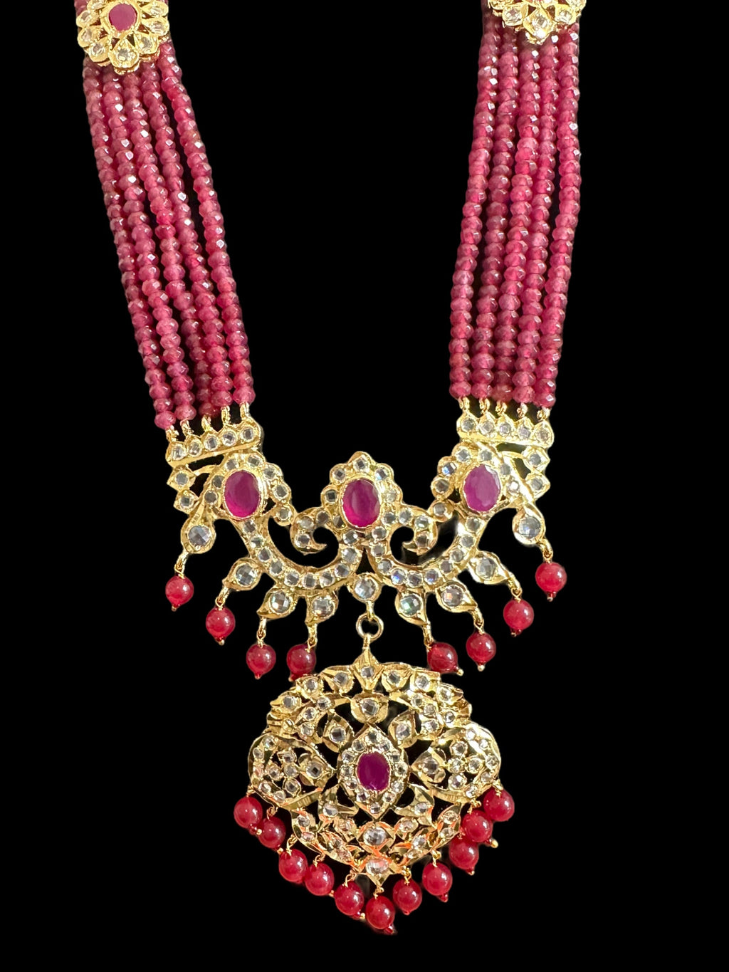 DLN31 gold plated Hyderabadi Rani haar in semi precious rubies ( SHIPS IN 3 WEEKS )
