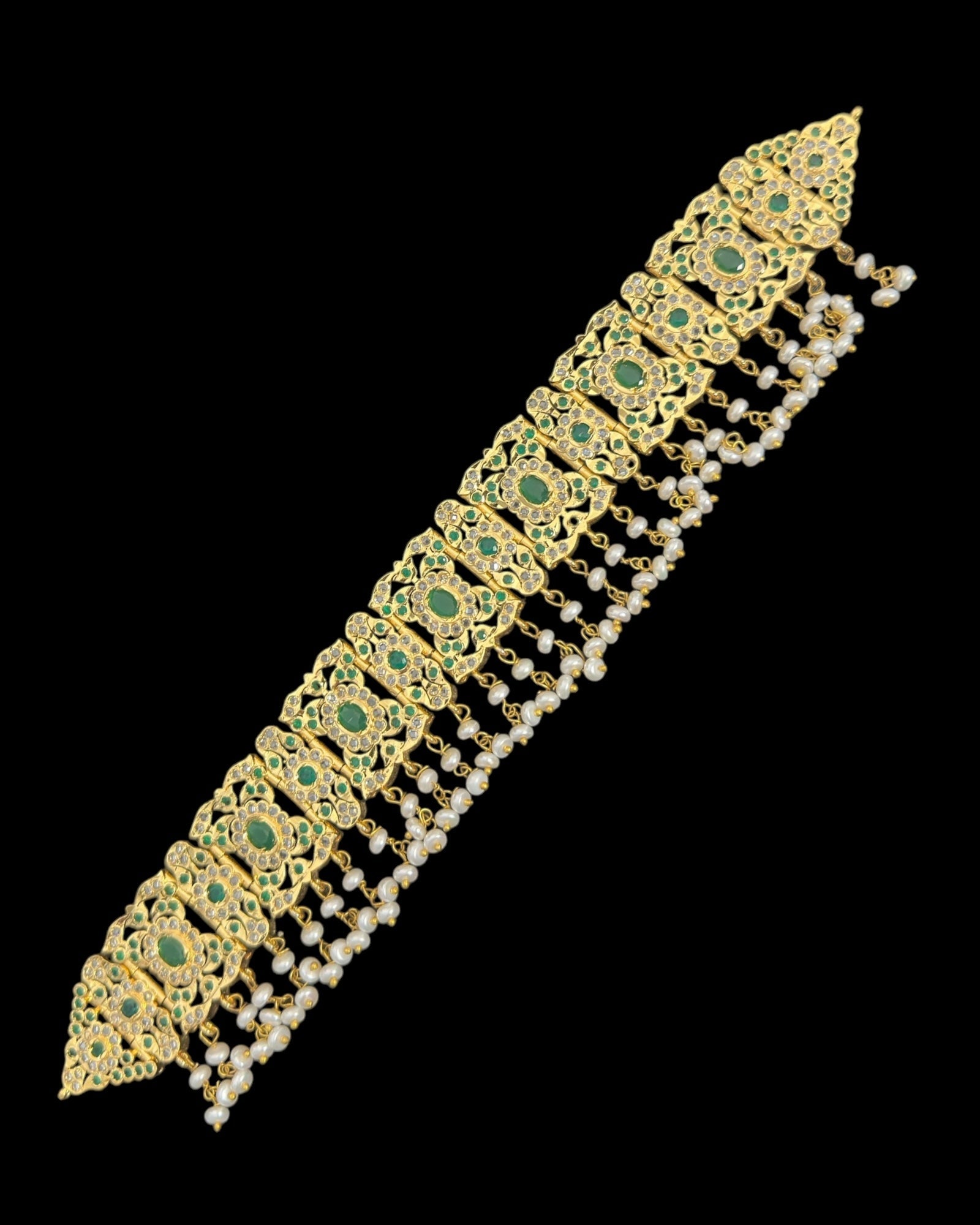 C544  Nishat fresh water pearl choker with earrings - Green ( READY TO SHIP )