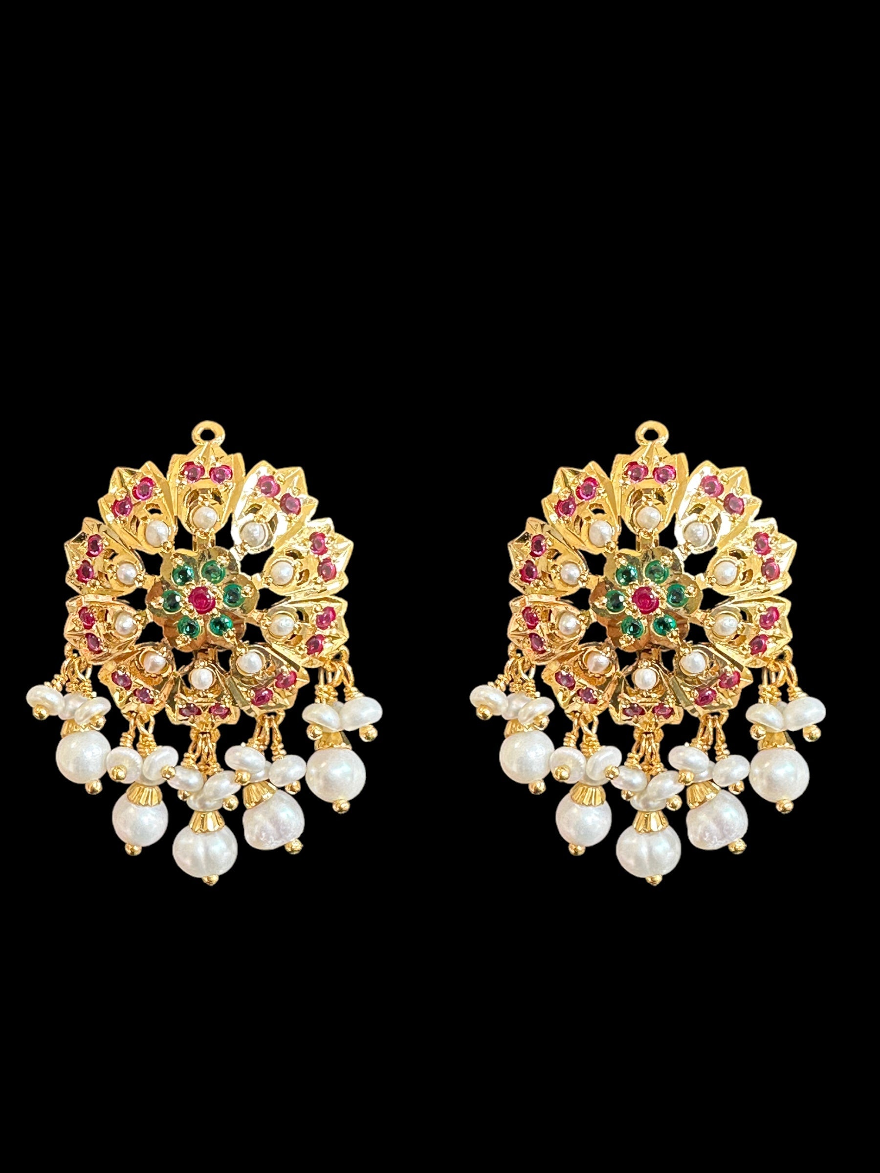 Ruby emerald and pearl gold plated silver pendant set ( READY TO SHIP )