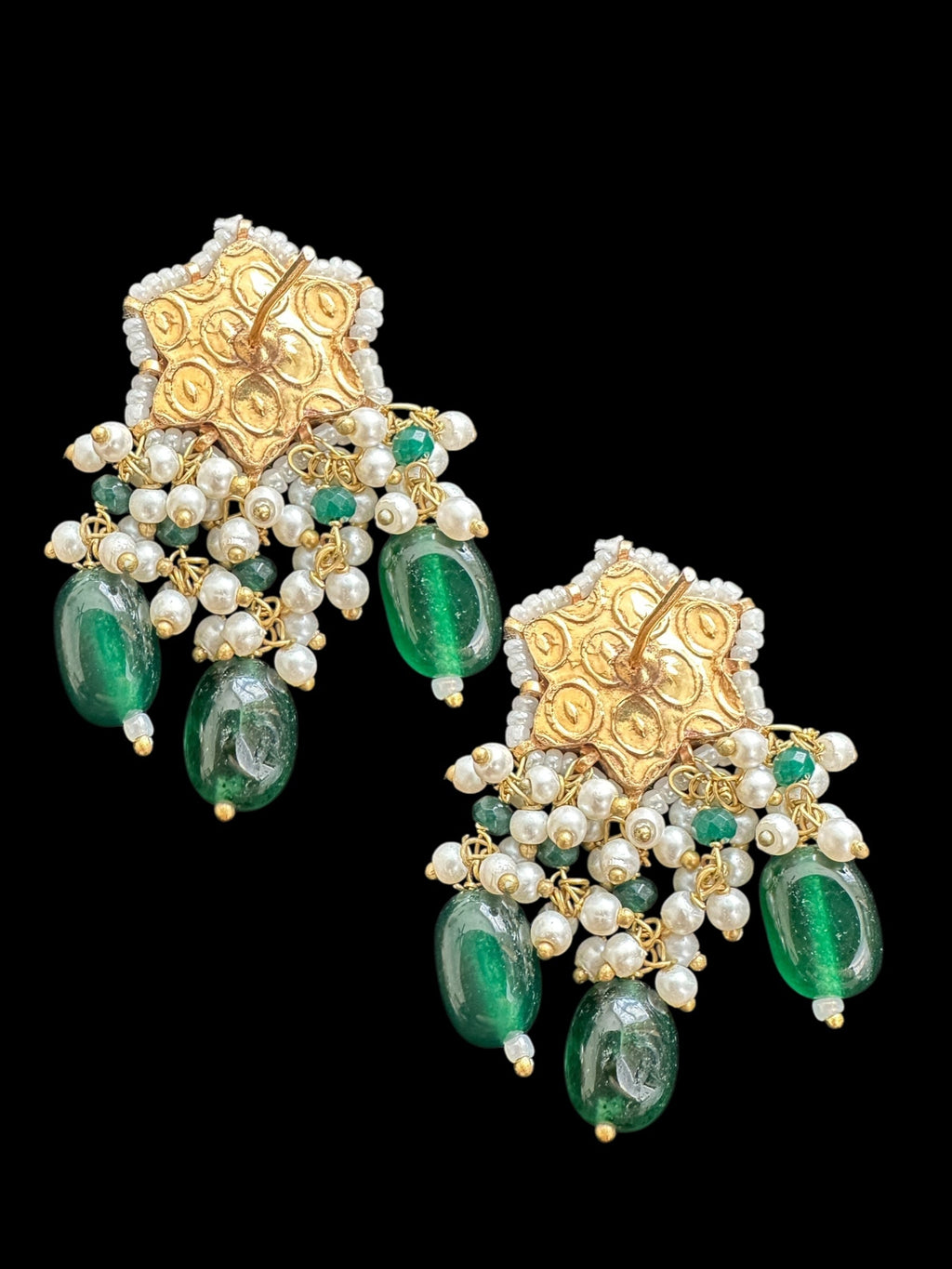 ET568 kundan tops / studs  - green beads ( READY TO SHIP )