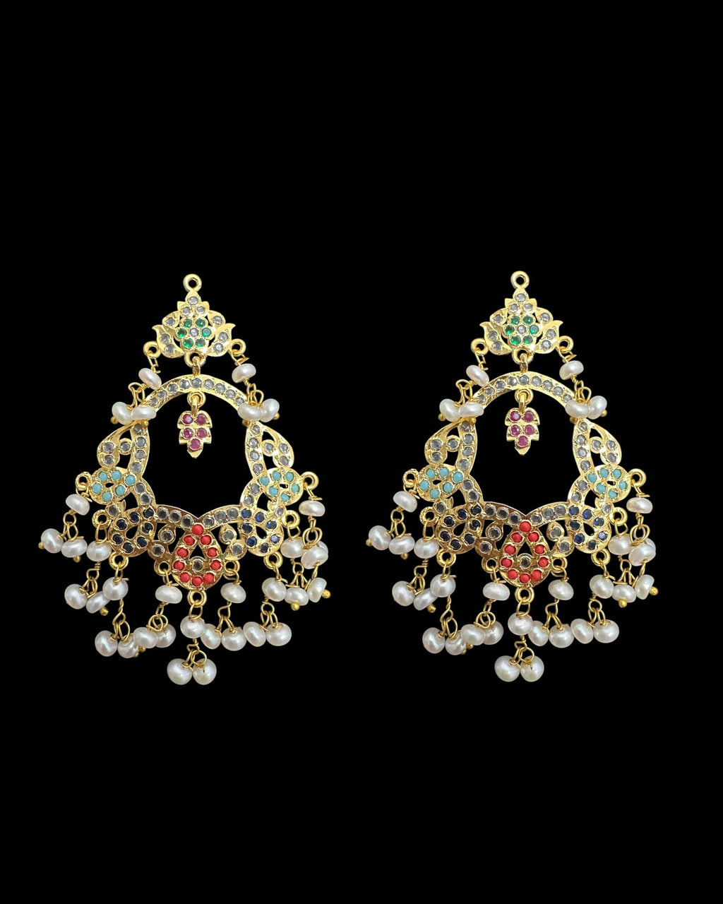 C543  Nishat fresh water pearl choker with earrings -Navratan  ( READY TO SHIP )