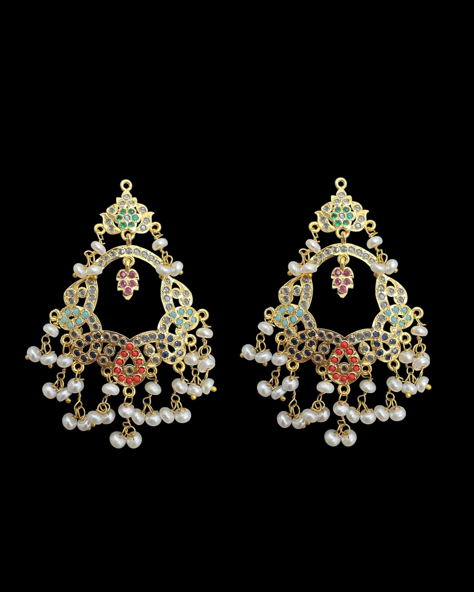 C543  Nishat fresh water pearl choker with earrings -Navratan  ( READY TO SHIP )