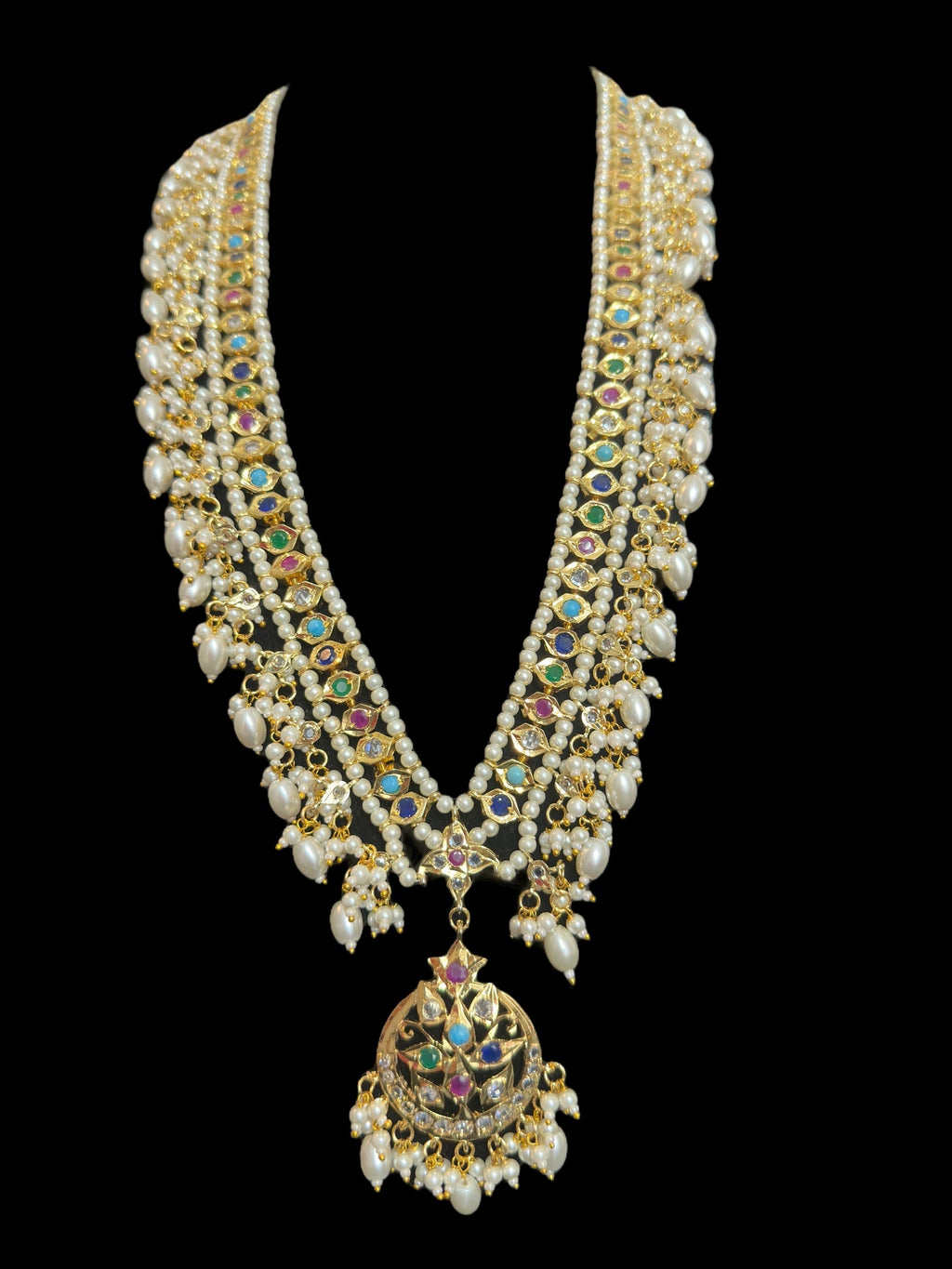 BR488 Meena hyderabadi bridal set in Navratan with pearls ( READY TO SHIP )