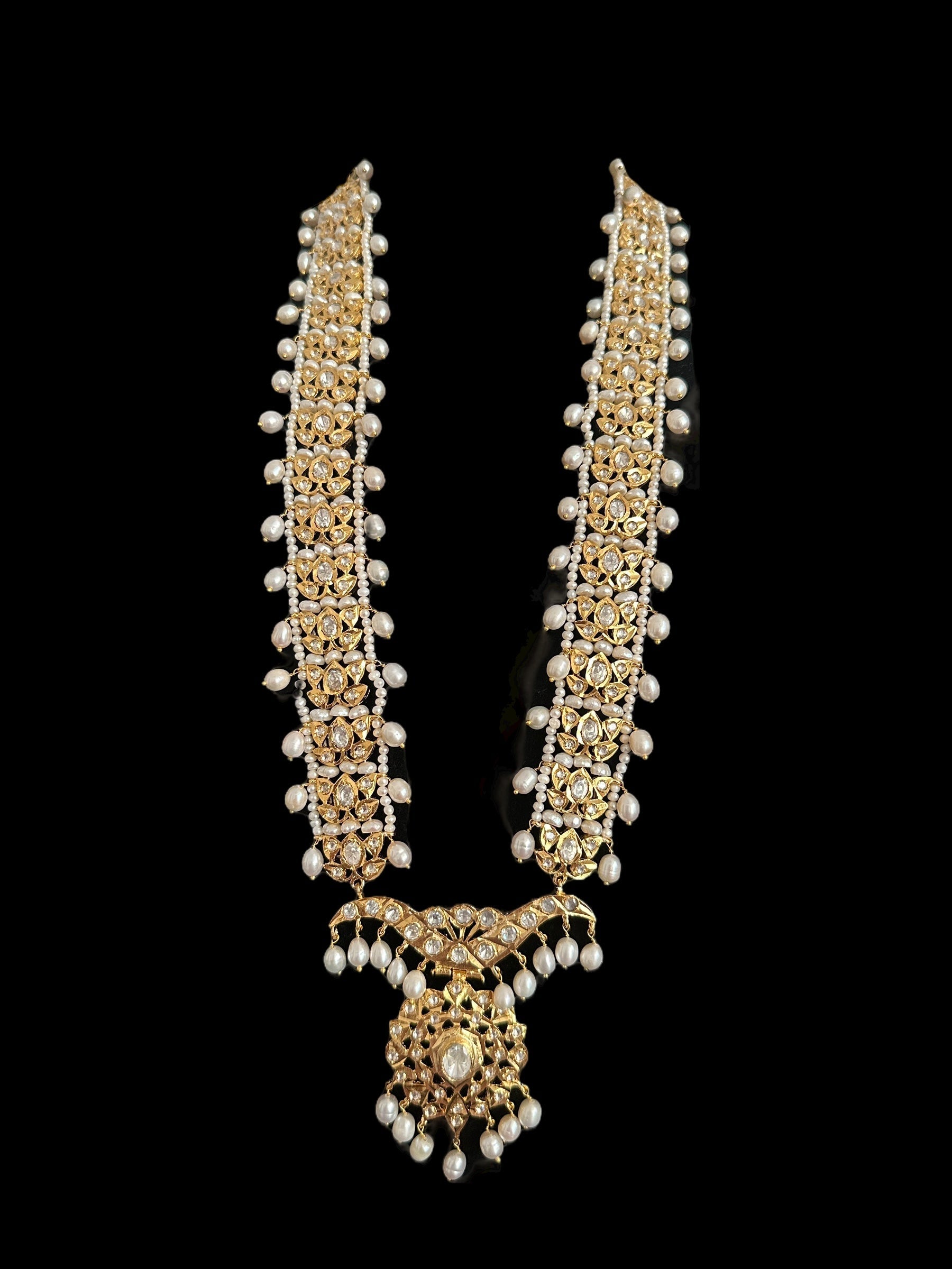 DLN119 Moissanite Polki Asif jaahi Rani haar with pearls ( READY TO SHIP )