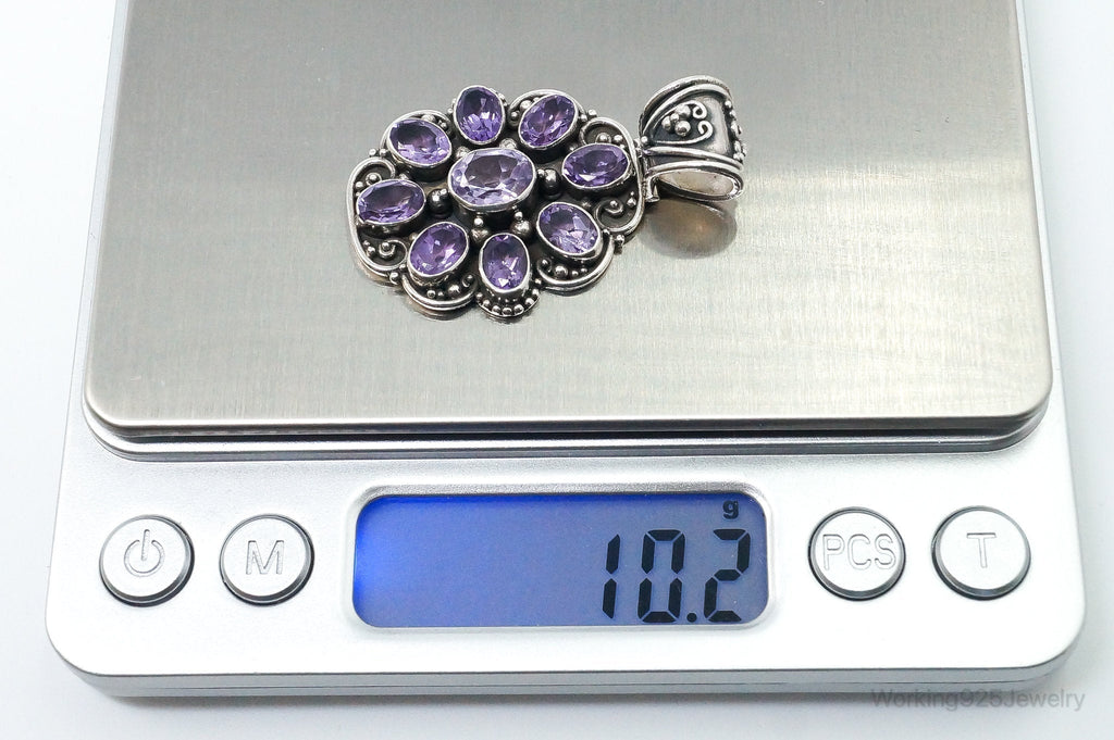 Large Indonesia Designer ATI Amethyst Sterling Silver Necklace Pendant