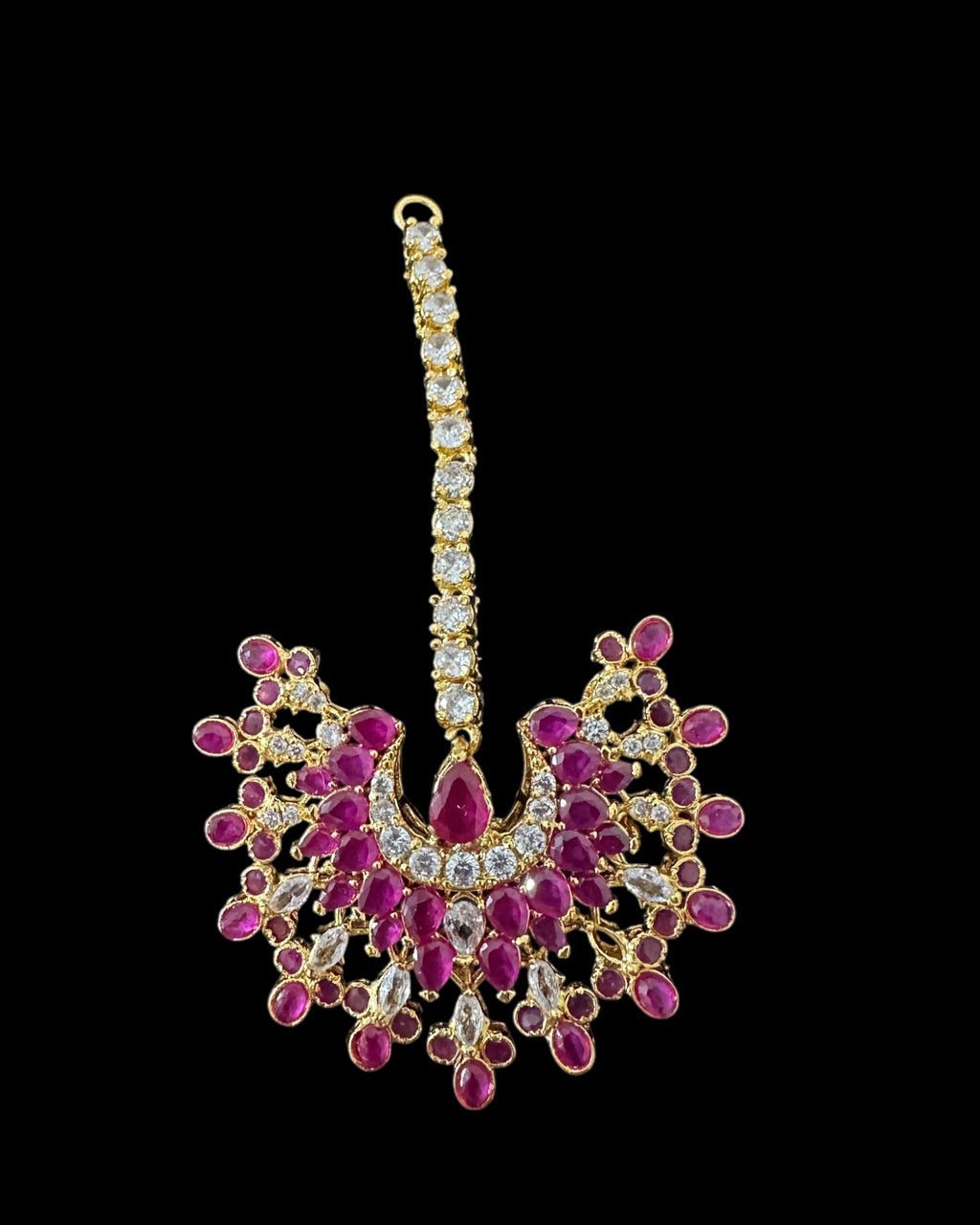 Subhana gold plated chandbali earrings tika set  -Ruby ( READY TO SHIP )