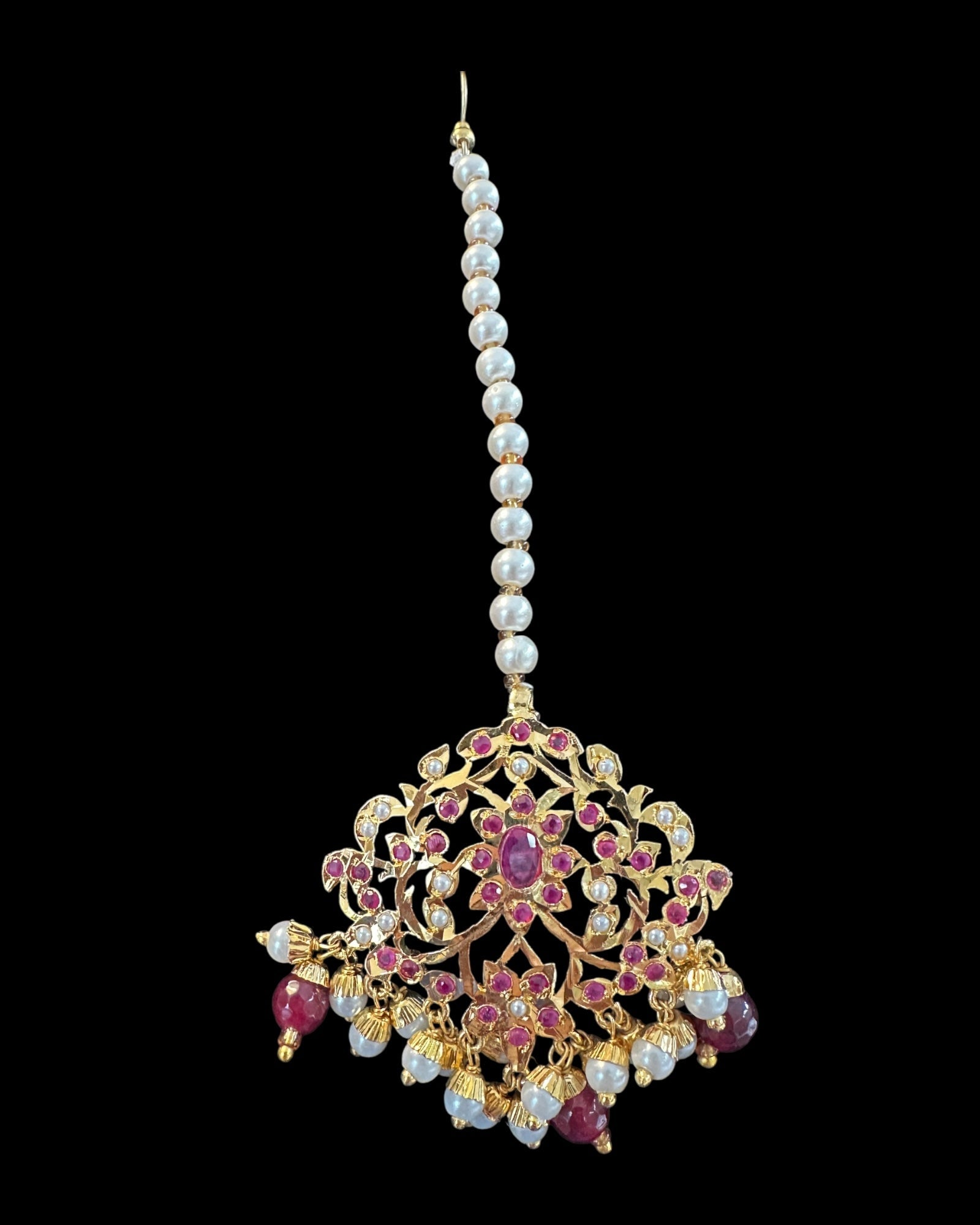 C570 Gold plated jadau choker in Ruby pearls ( READY TO SHIP )