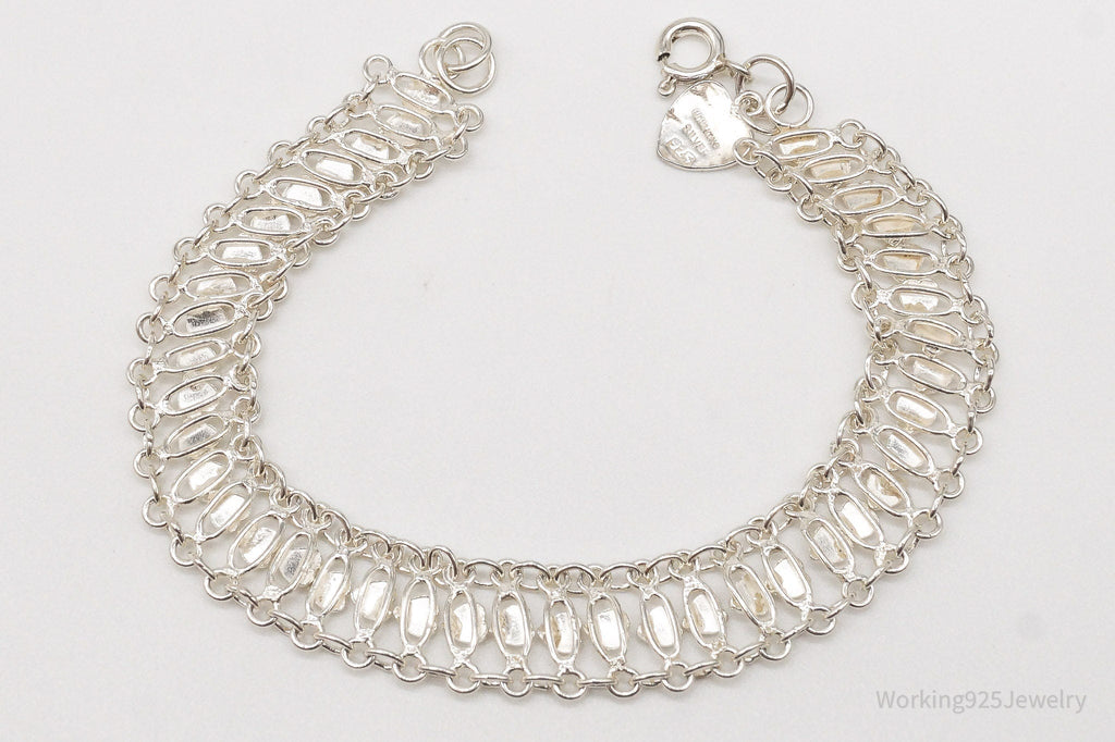 Vintage Hearts Mesh Chain Link Sterling Silver Bracelet