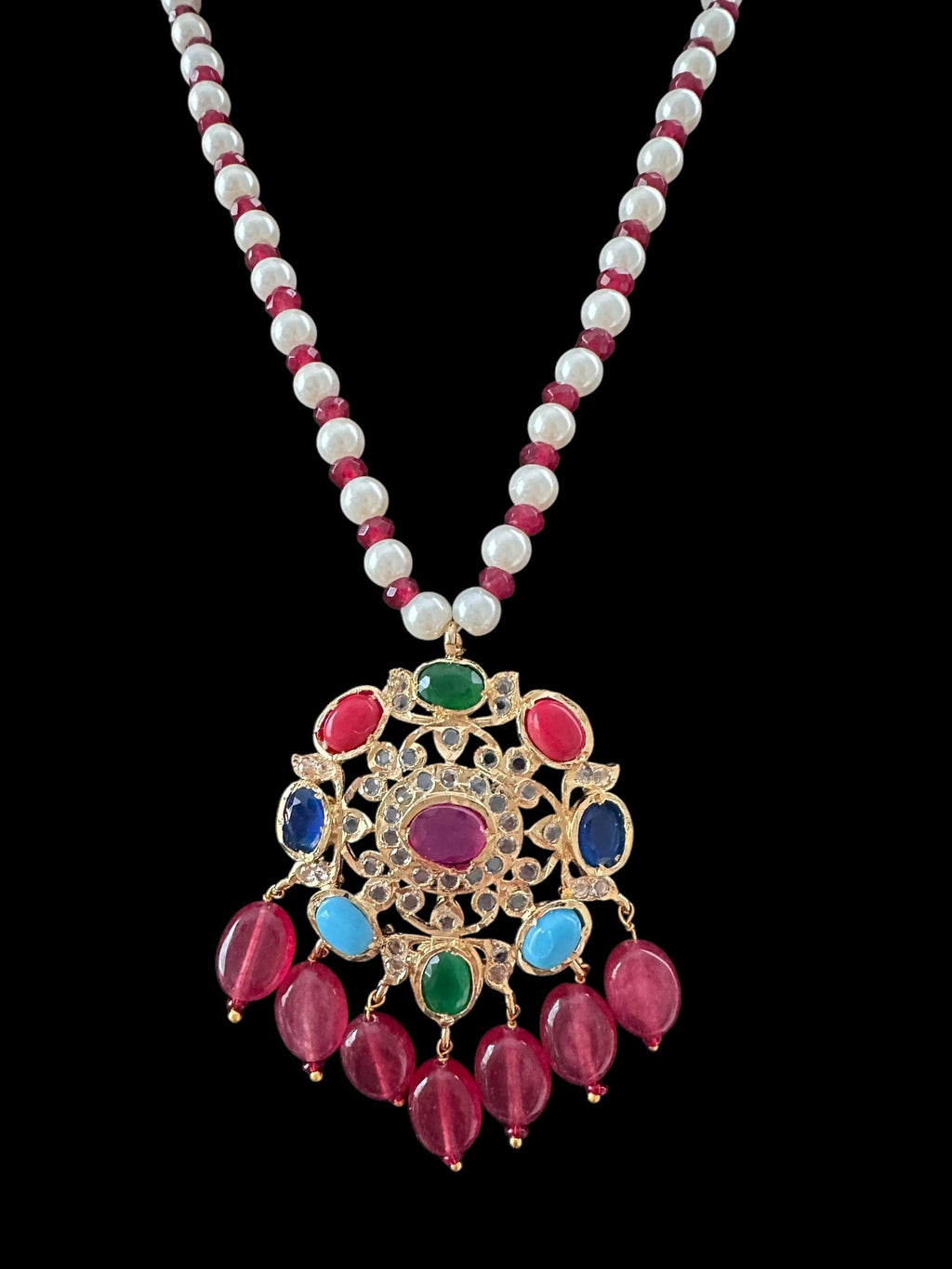 PS543 Ammara pendant  set in navratan ( READY TO SHIP )